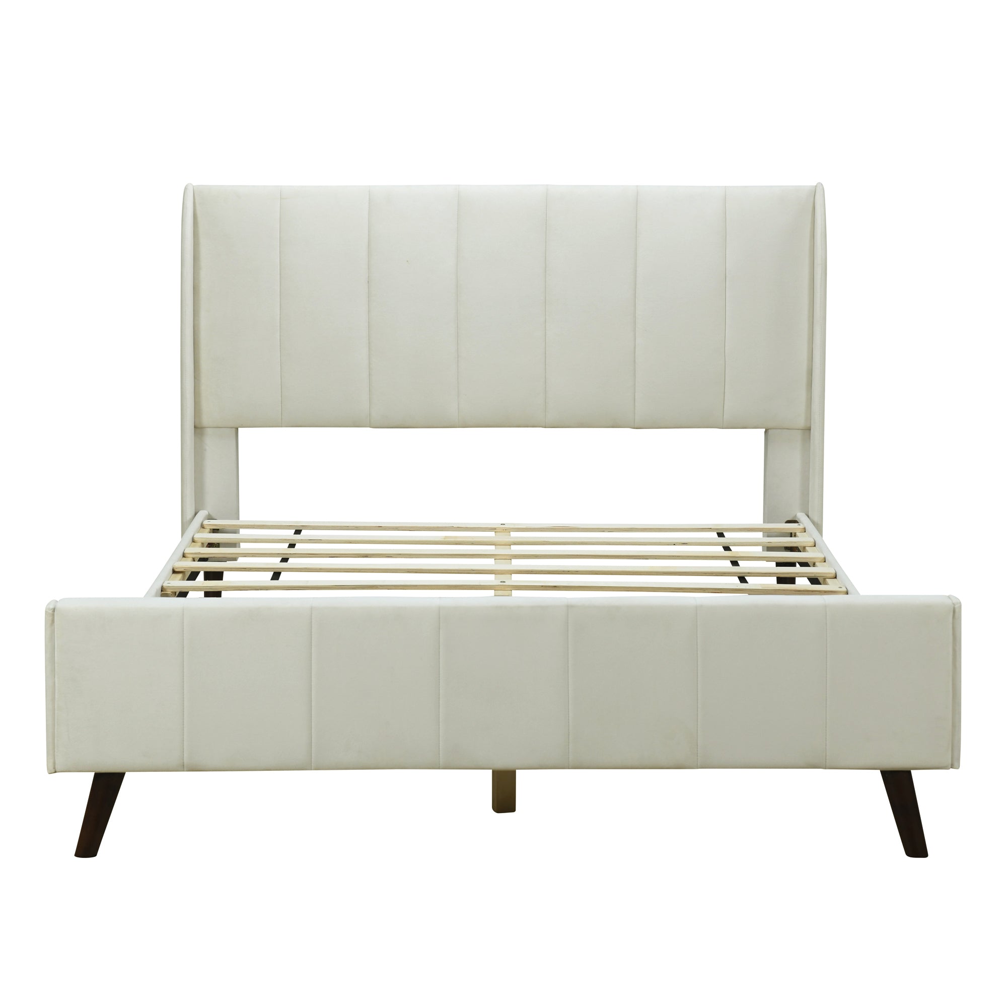 Queen Size Upholstered Platform Bed, Velvet, Beige - Atlantic Fine Furniture Melbourne FL