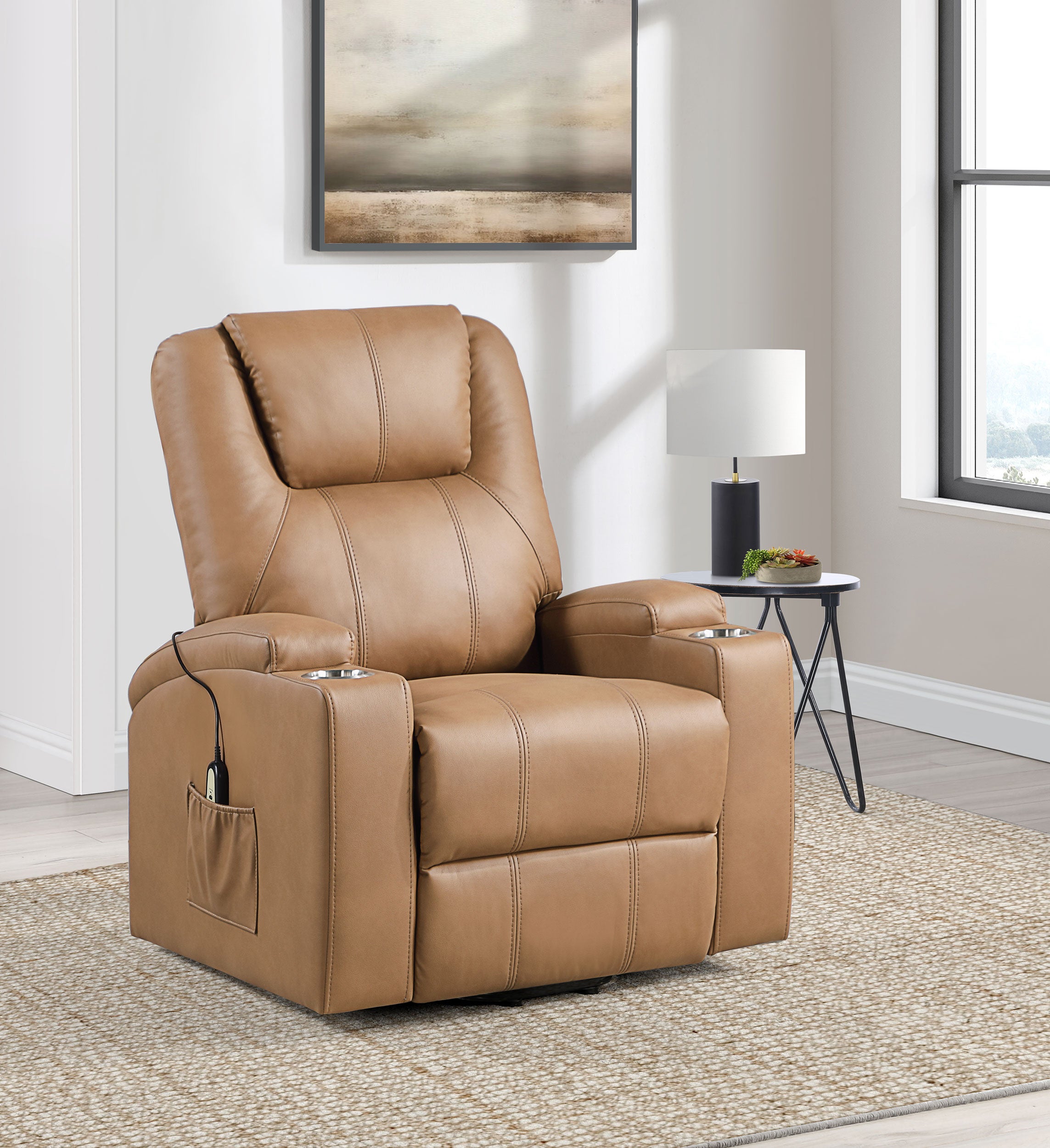 Armstrong Upholstered Power Lift Massage Recliner Camel — view 2