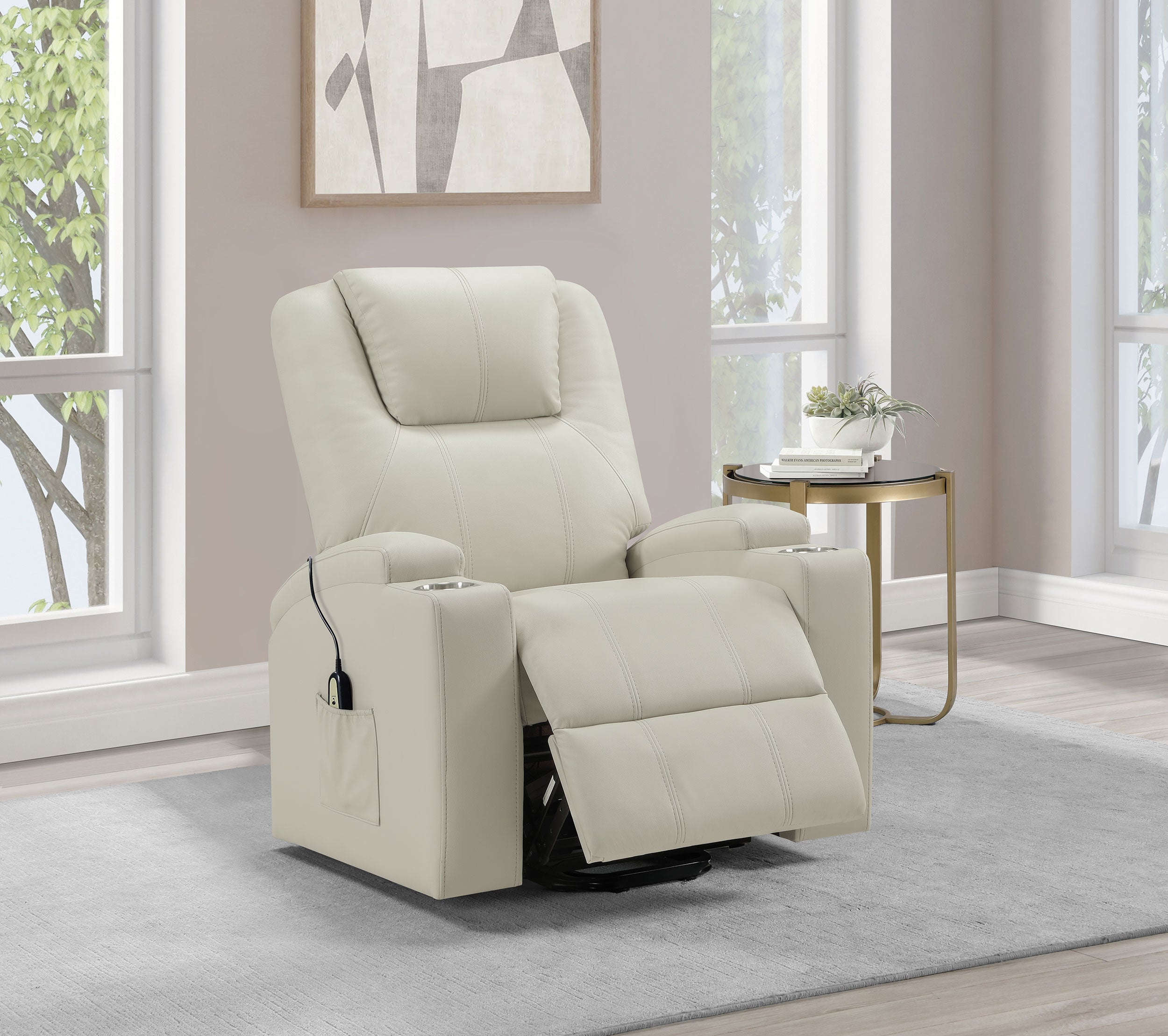 Armstrong Upholstered Power Lift Massage Recliner Ivory — view 3