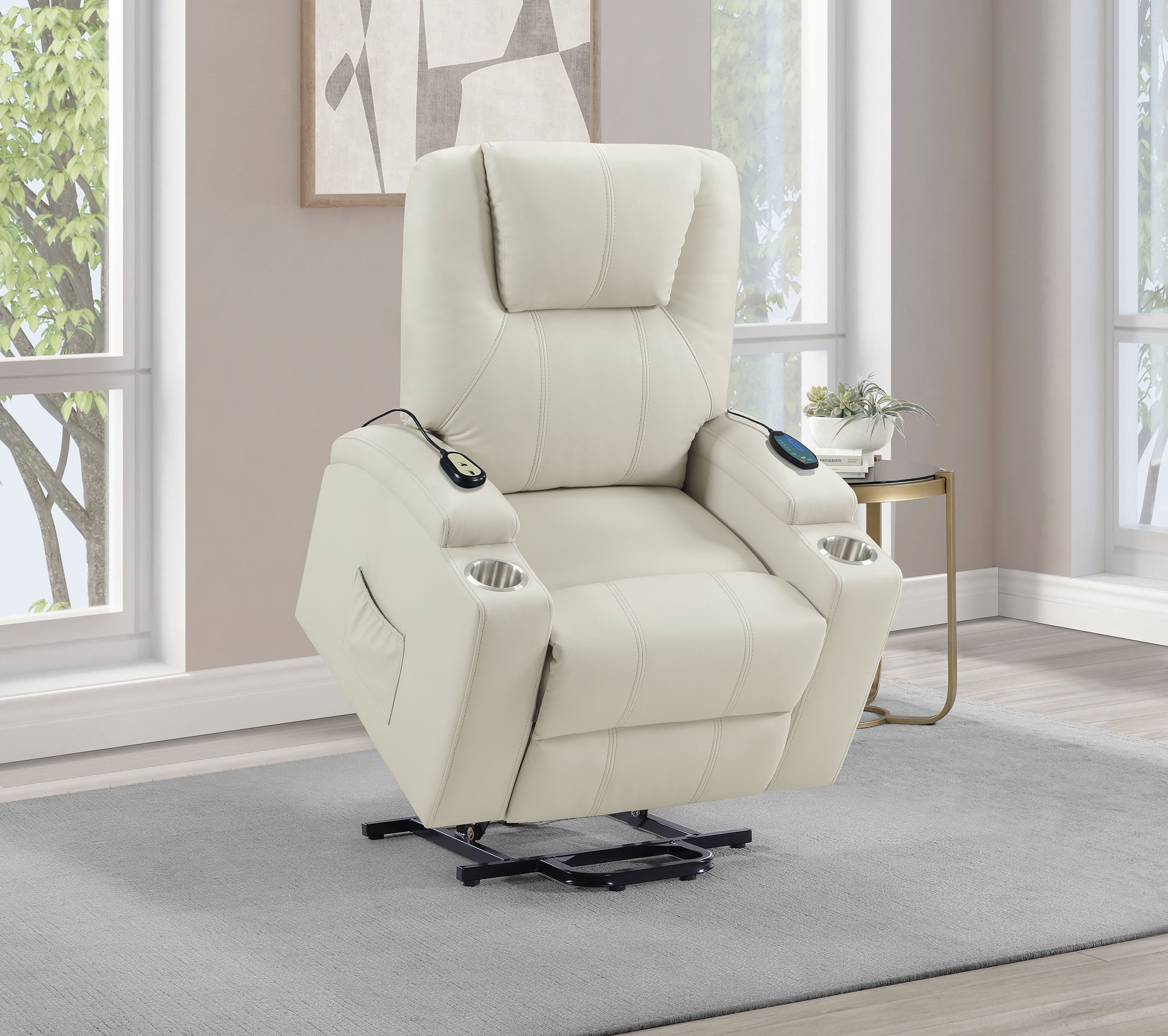 Armstrong Upholstered Power Lift Massage Recliner Ivory — view 4