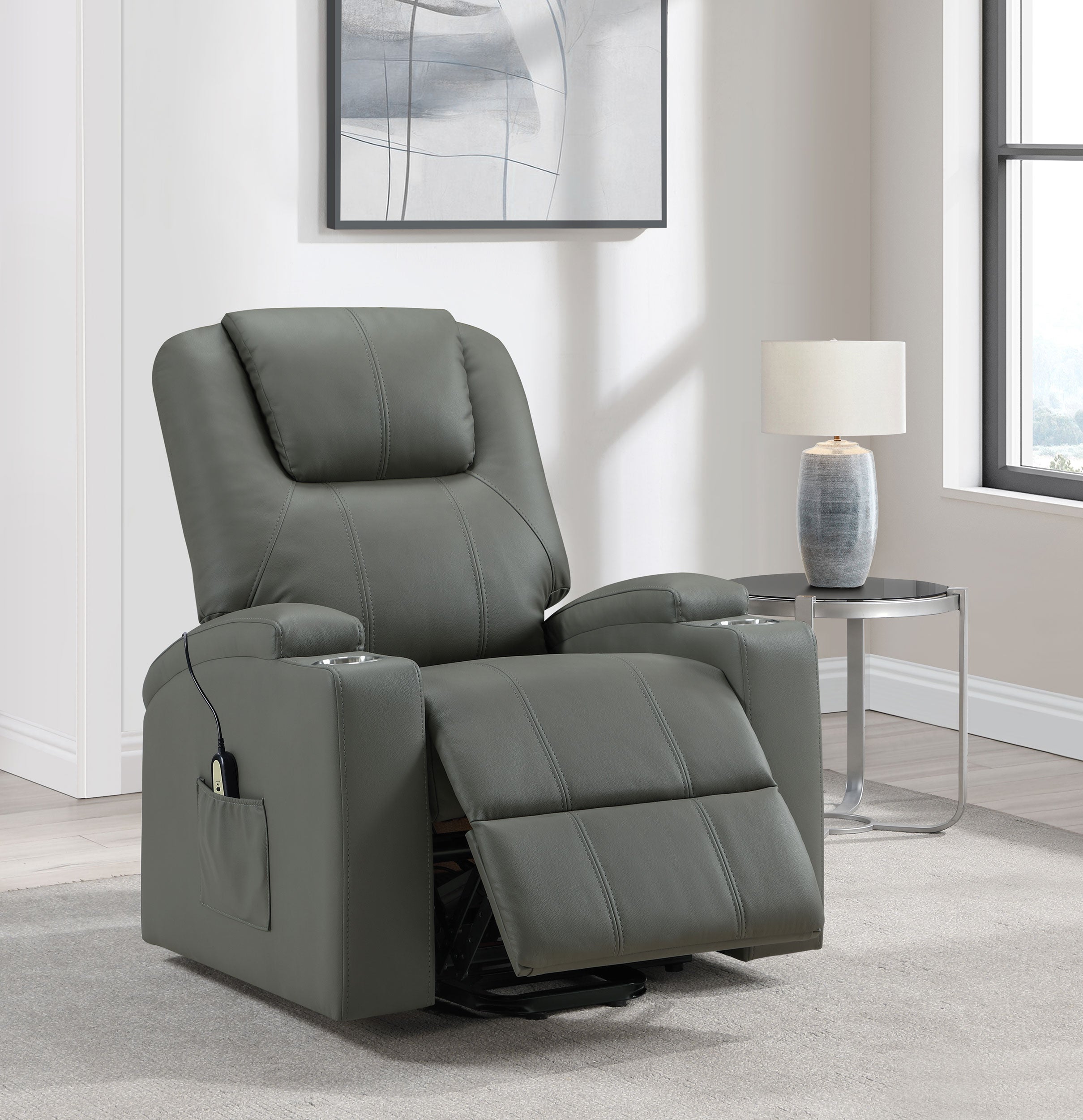 Armstrong Upholstered Power Lift Massage Recliner Grey — view 3