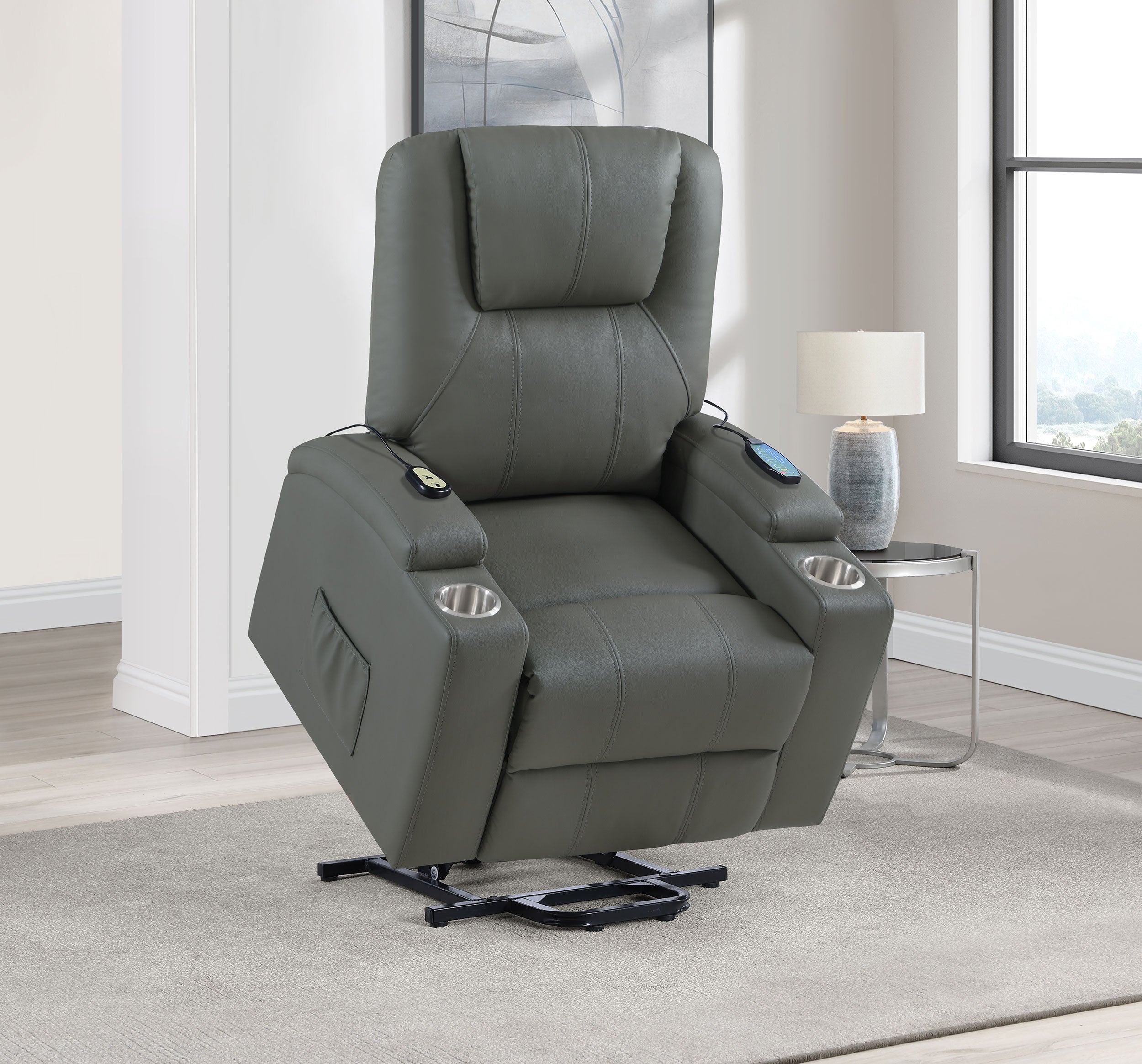 Armstrong Upholstered Power Lift Massage Recliner Grey — view 4