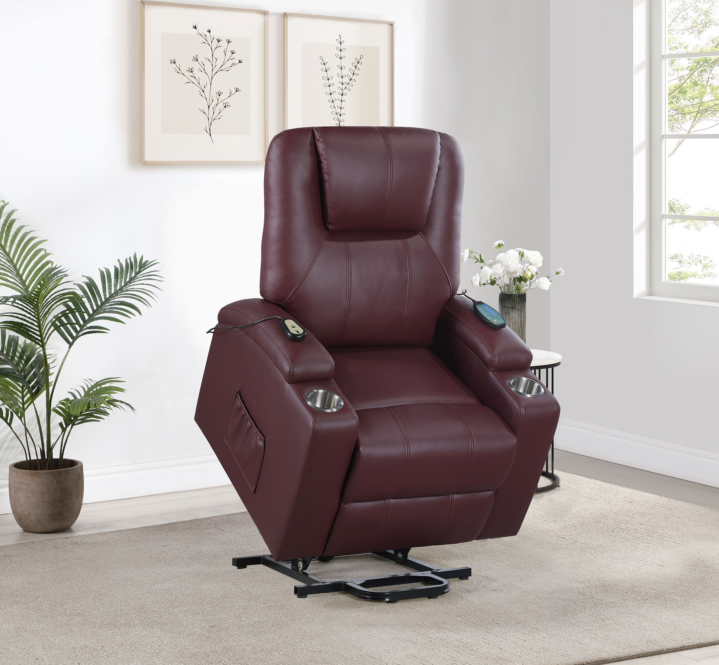 Armstrong Upholstered Power Lift Massage Recliner Wine — view 4