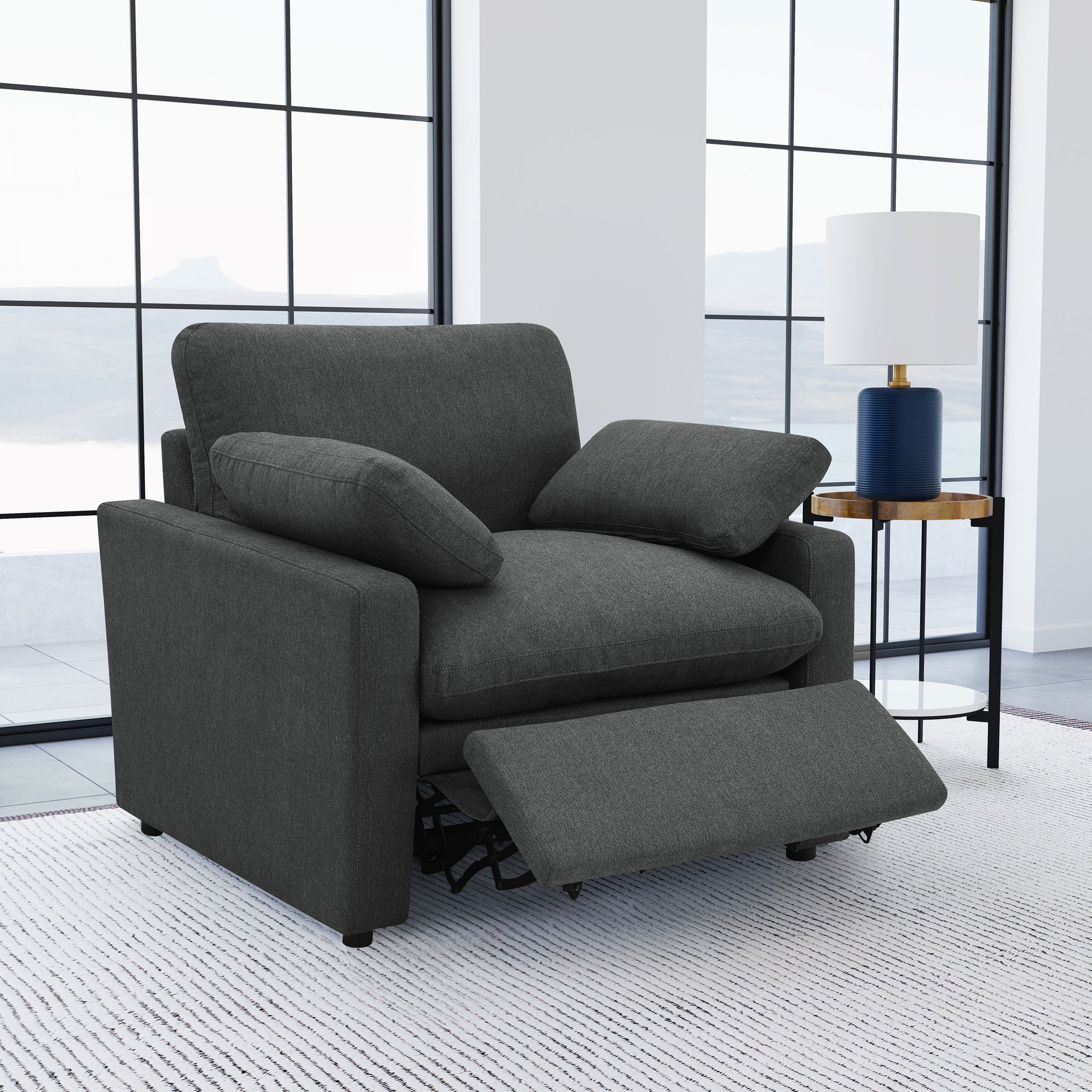 Collins Upholstered Power Recliner Chair Dark Grey — view 3