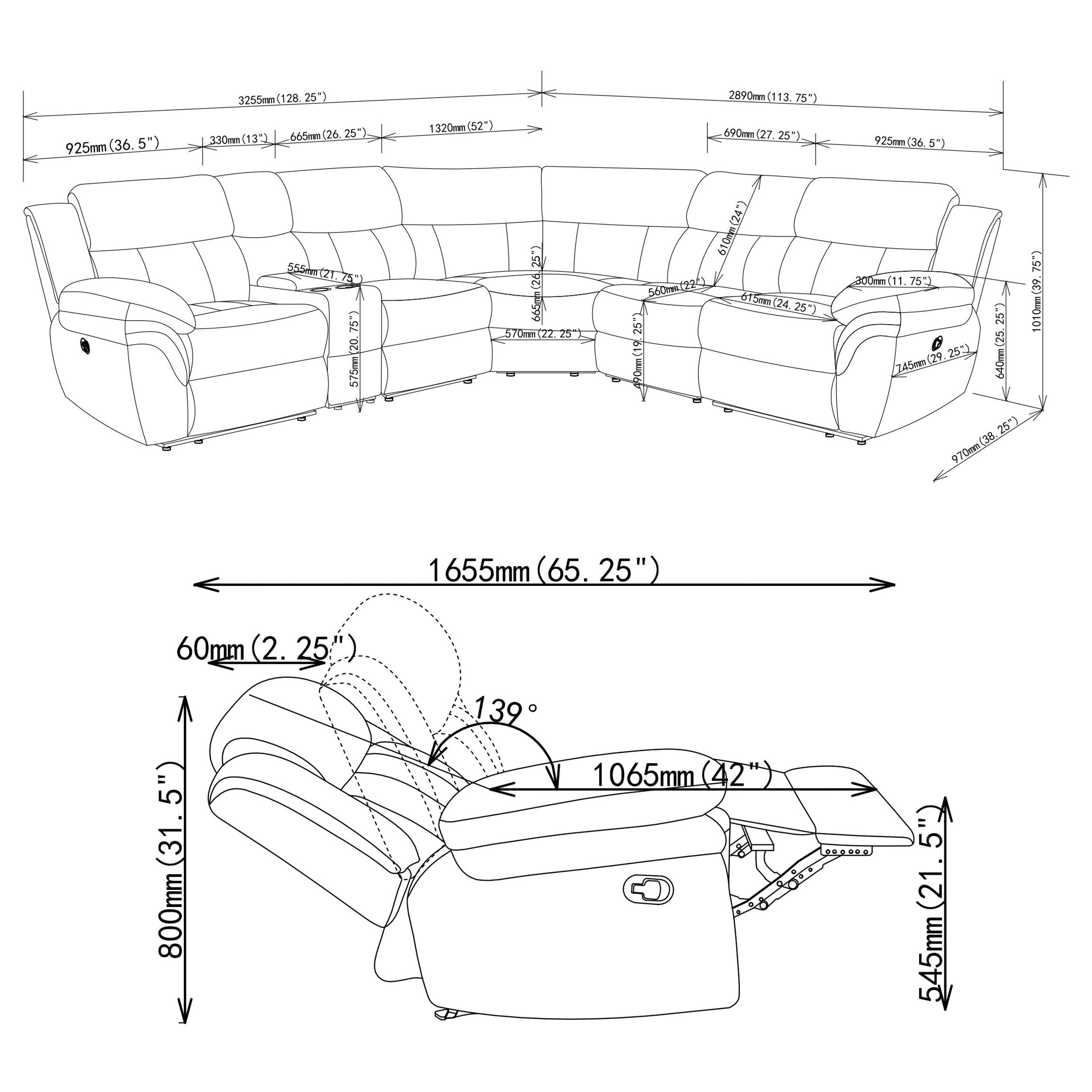 Bahrain 6-piece Modular Reclining Sectional Sofa Charcoal — view 12
