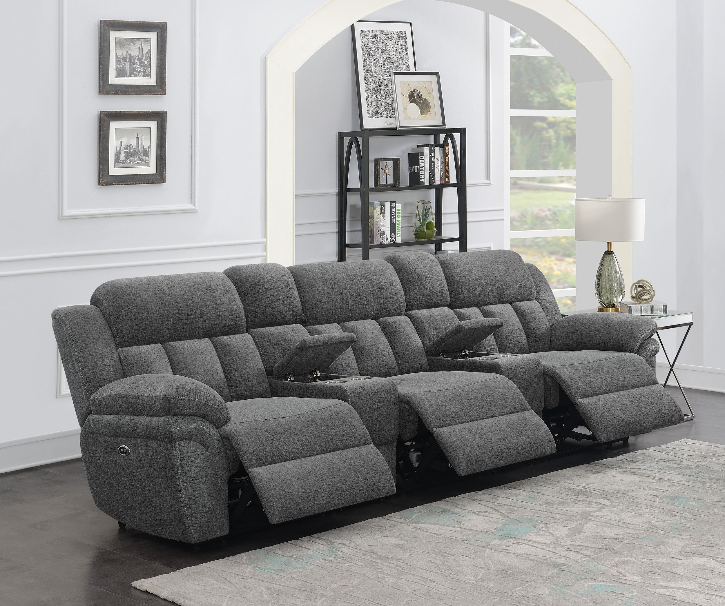 Bahrain 5-piece Power Home Theater Seating Charcoal — view 3