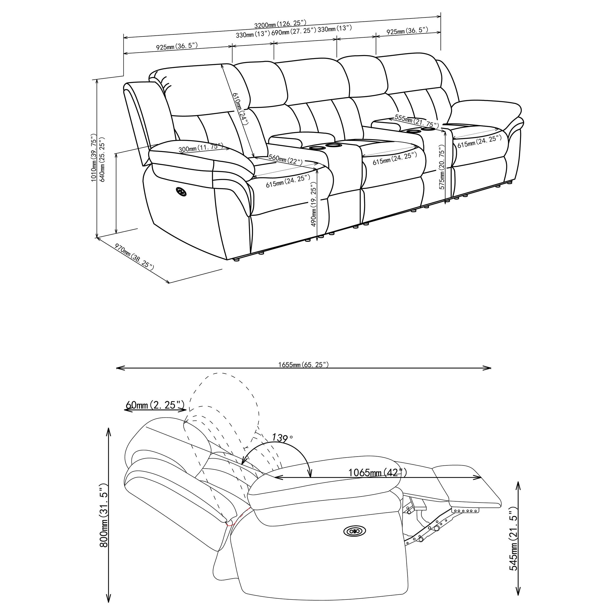 Bahrain 5-piece Power Home Theater Seating Charcoal — view 18