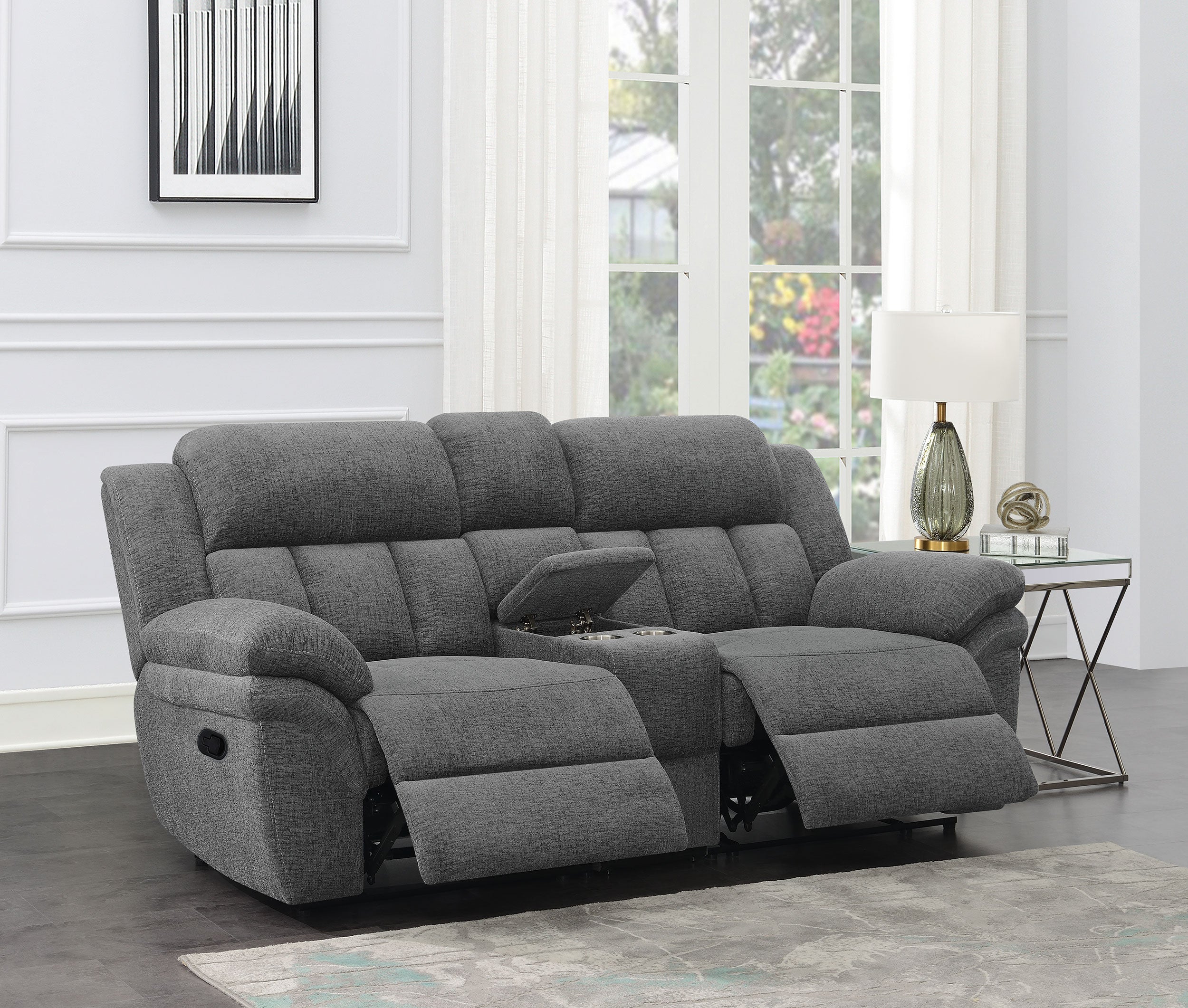 Bahrain Upholstered Motion Loveseat Charcoal — view 3