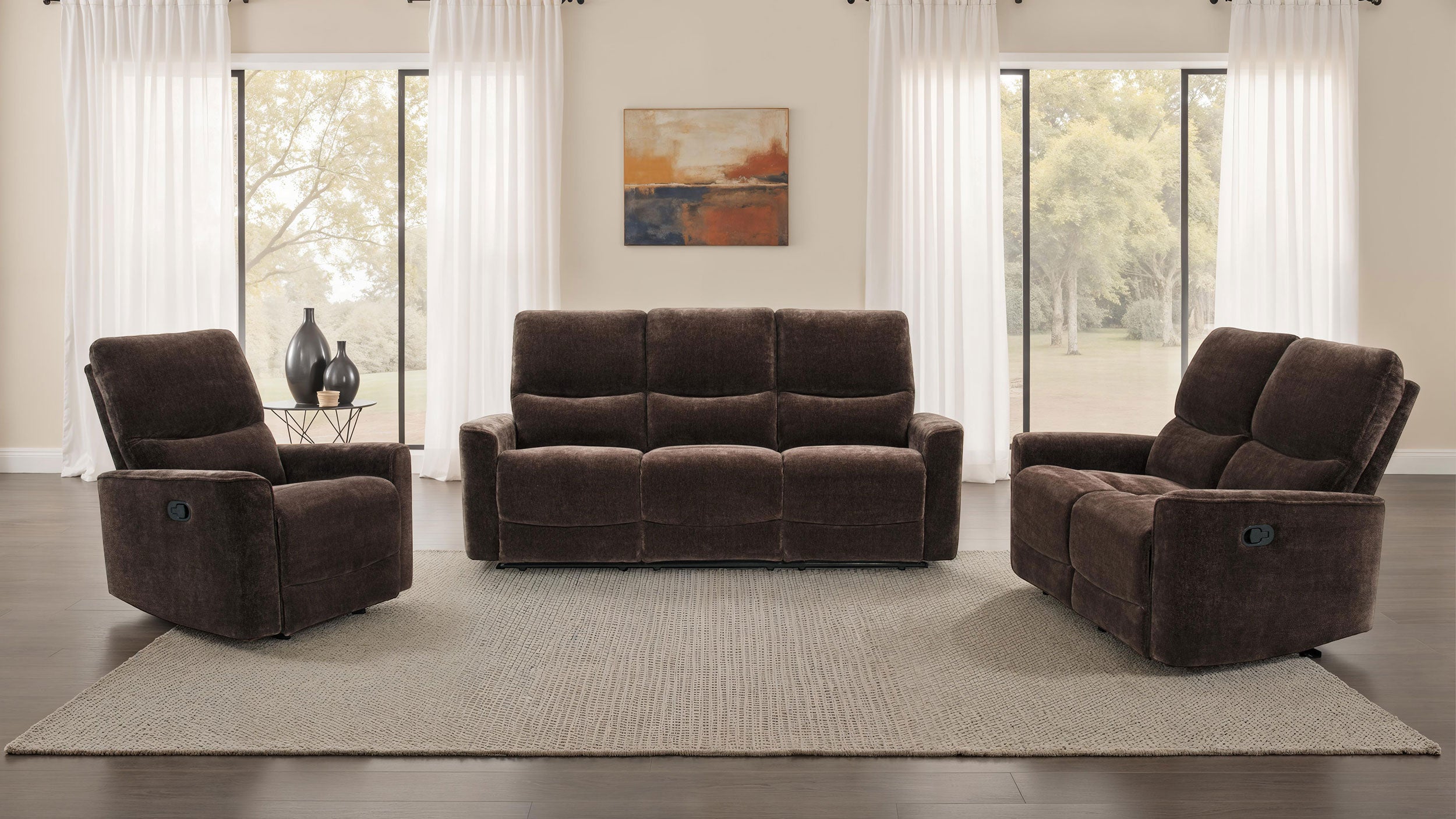 Navarro 3-piece Upholstered Reclining Sofa Set Dark Brown — view 2