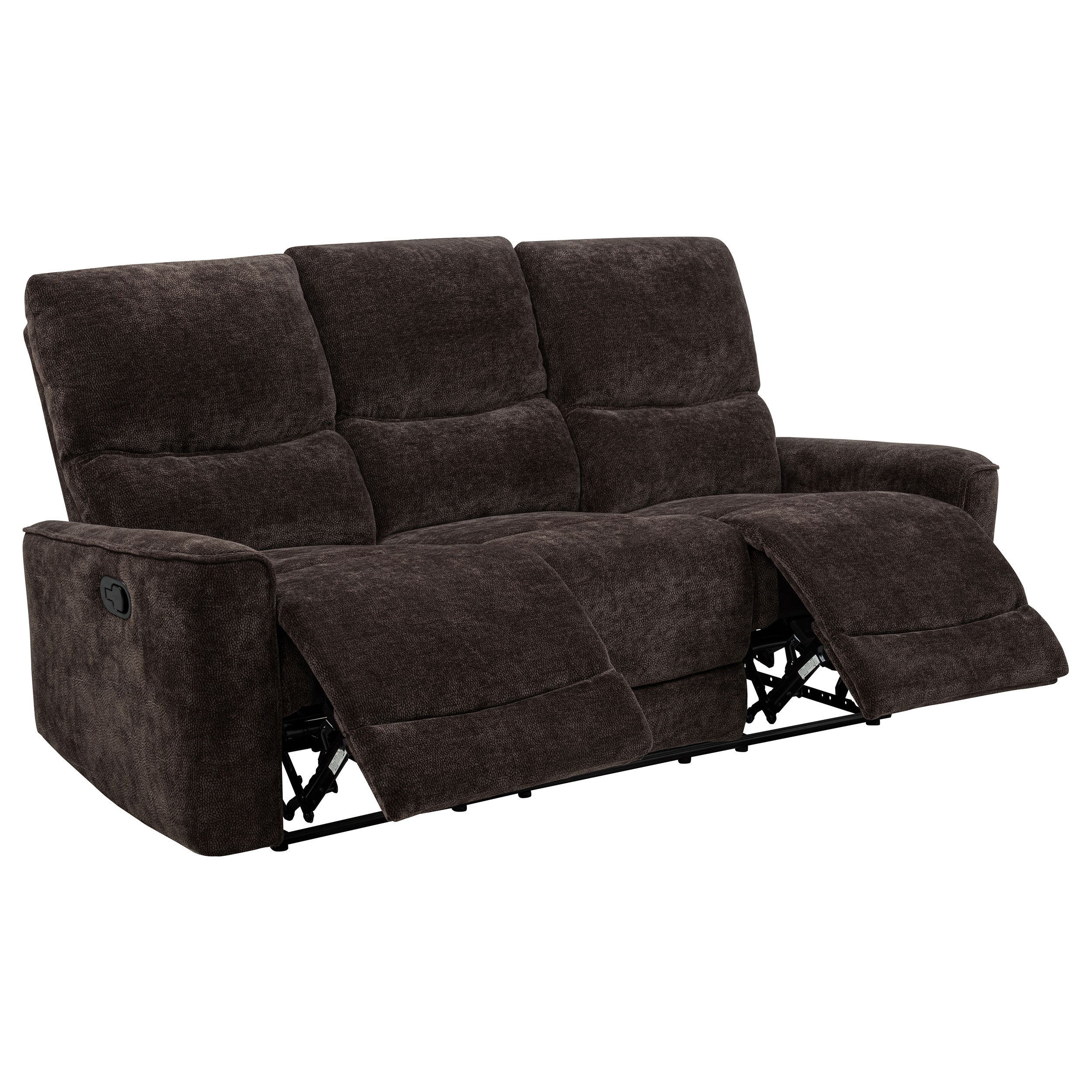 Navarro Chenille Upholstered Reclining Sofa Dark Brown — view 1