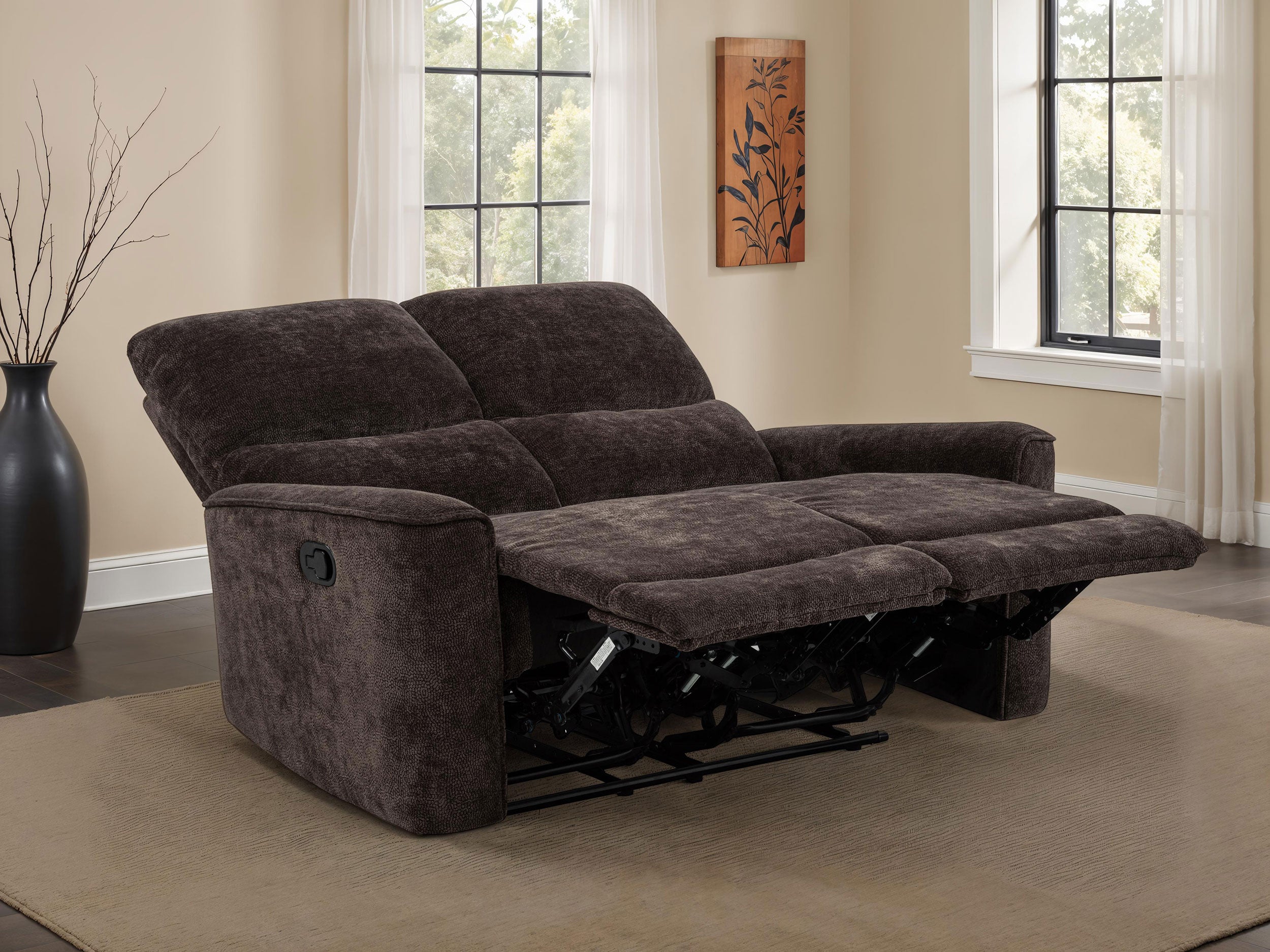 Navarro Chenille Upholstered Reclining Loveseat Dark Brown — view 3