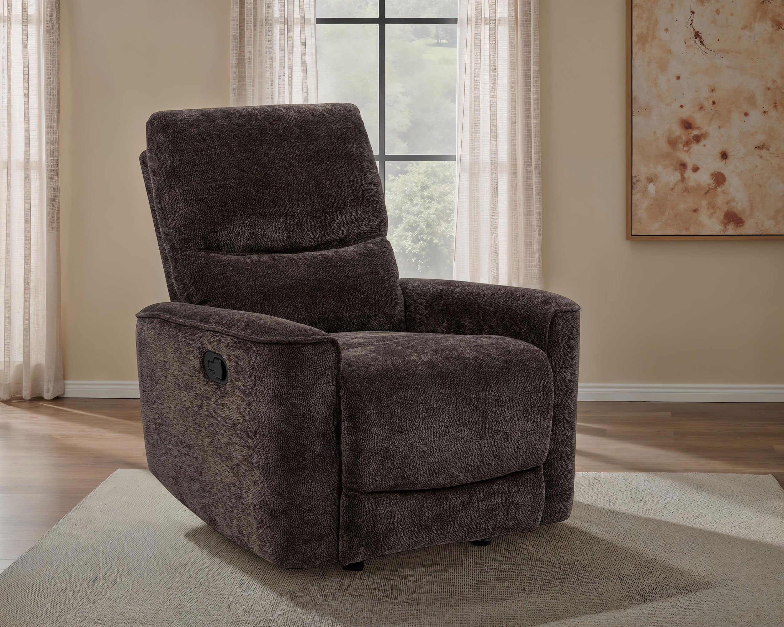 Navarro Chenille Upholstered Glider Recliner Dark Brown — view 2
