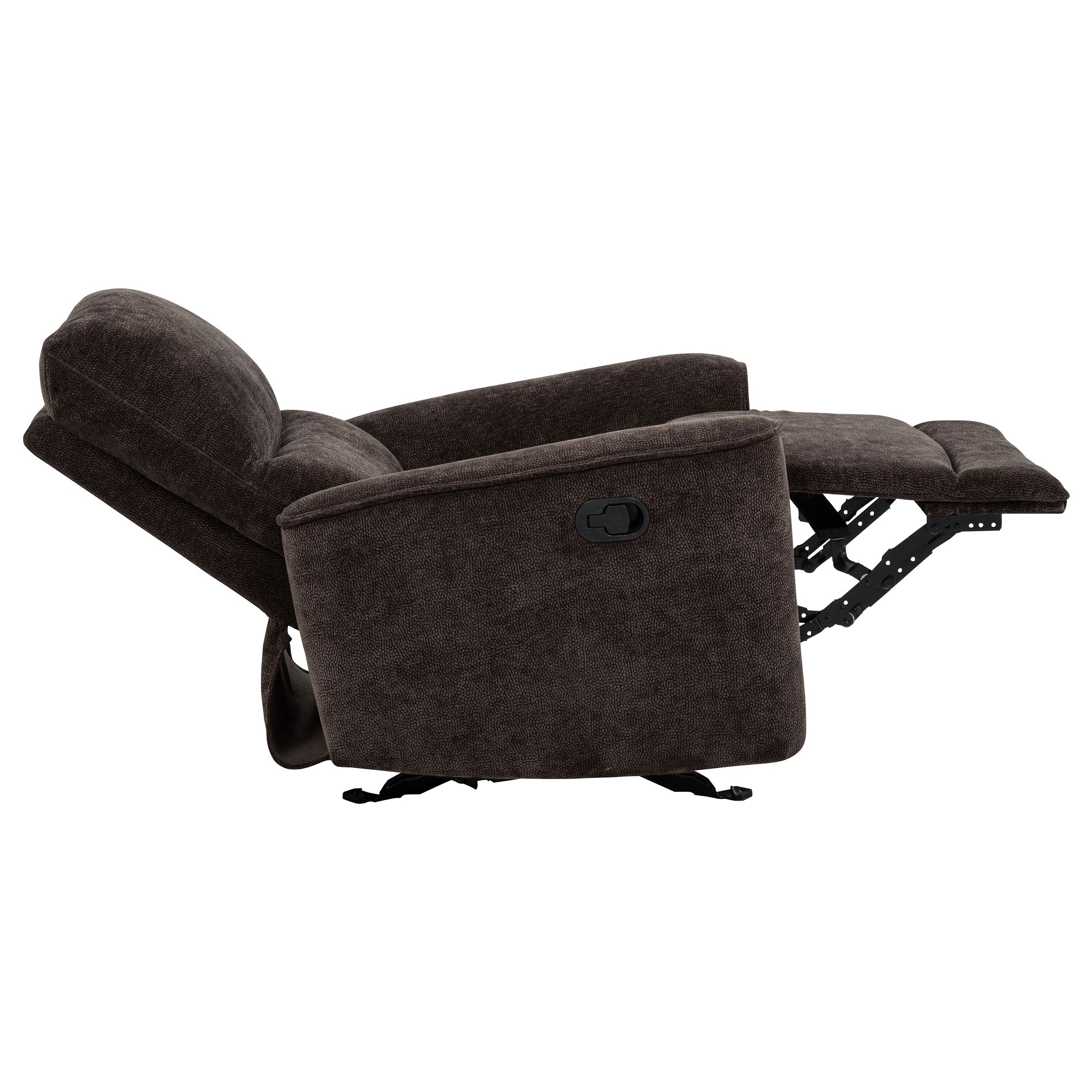 Navarro Chenille Upholstered Glider Recliner Dark Brown — view 11