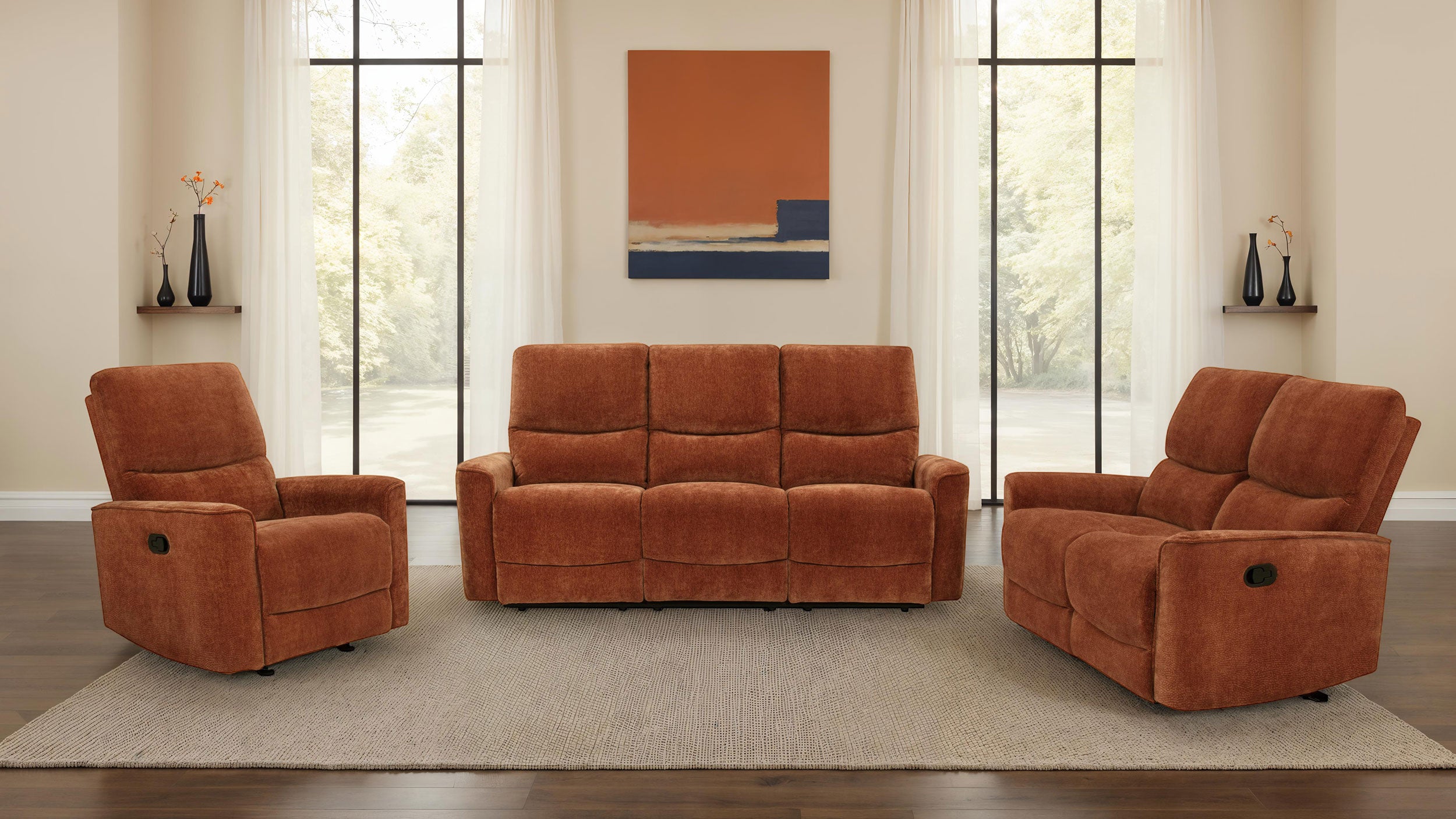 Navarro 3-piece Upholstered Reclining Sofa Set Orange — view 2