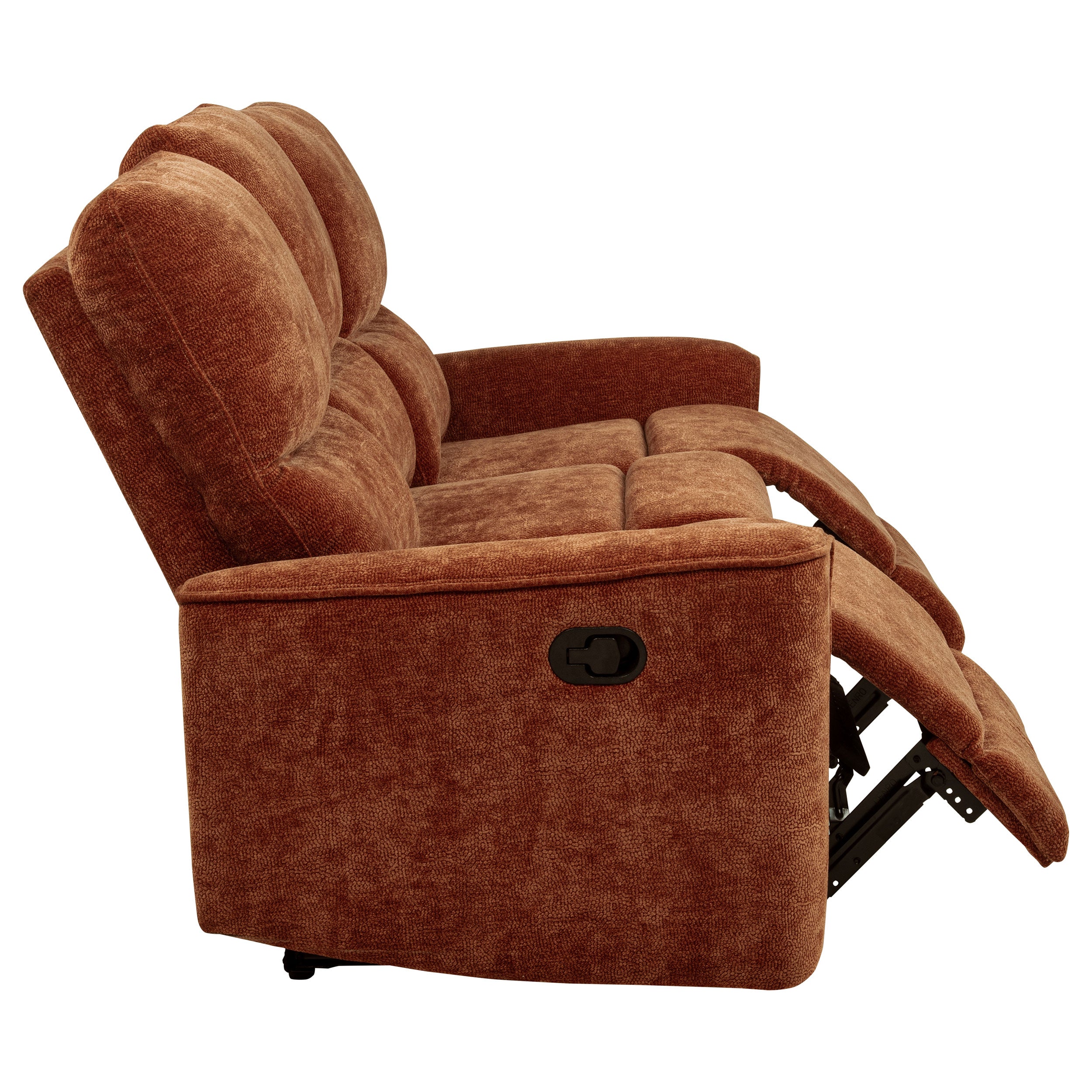 Navarro Chenille Upholstered Reclining Sofa Burnt Orange — view 9