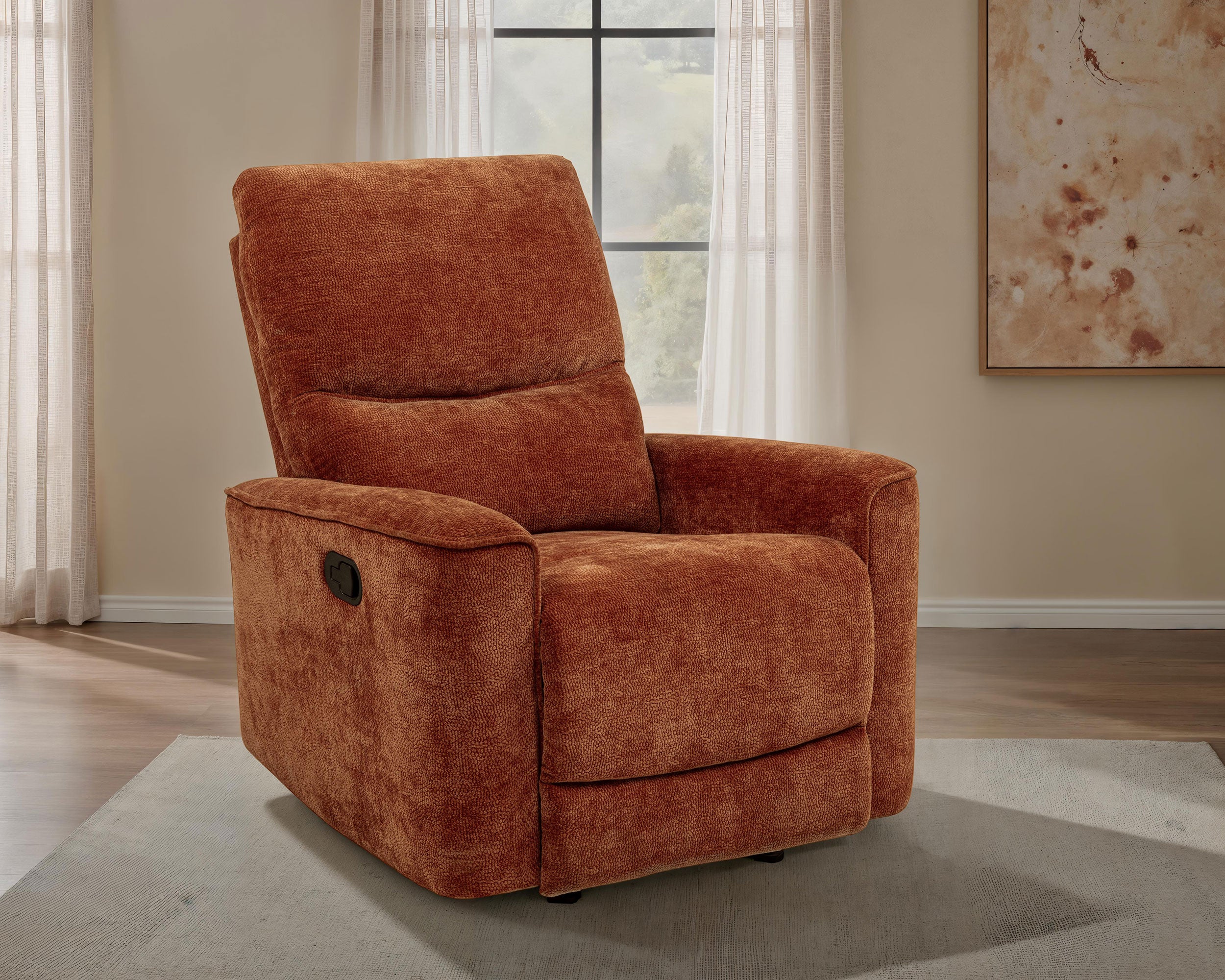 Navarro Chenille Upholstered Glider Recliner Burnt Orange — view 2