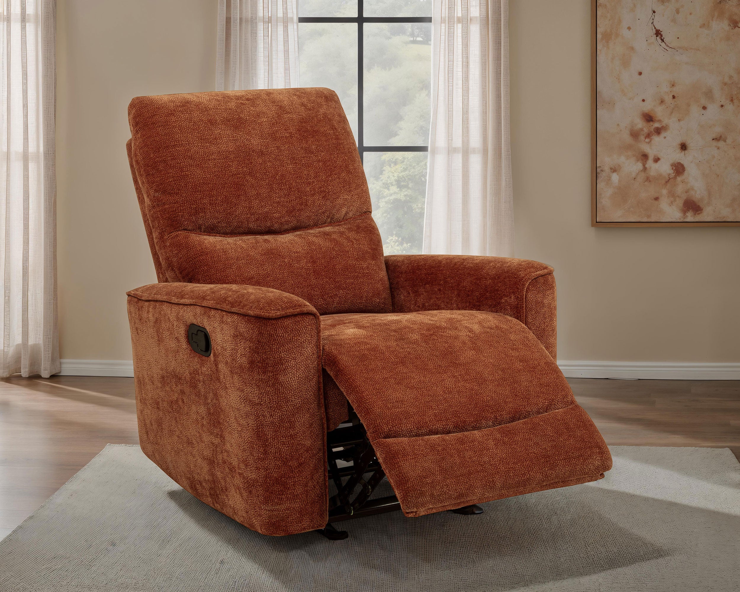 Navarro Chenille Upholstered Glider Recliner Burnt Orange — view 3