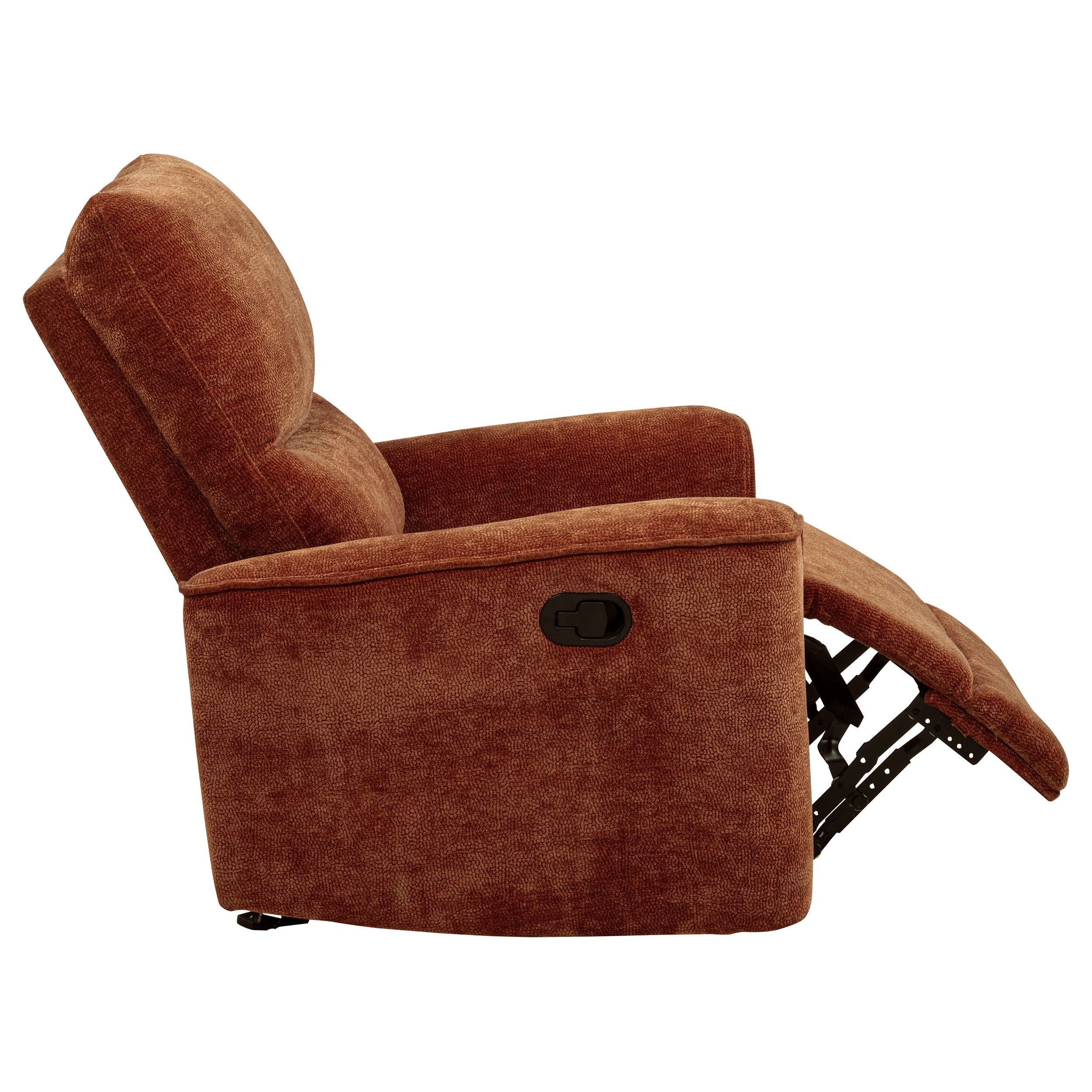 Navarro Chenille Upholstered Glider Recliner Burnt Orange — view 10