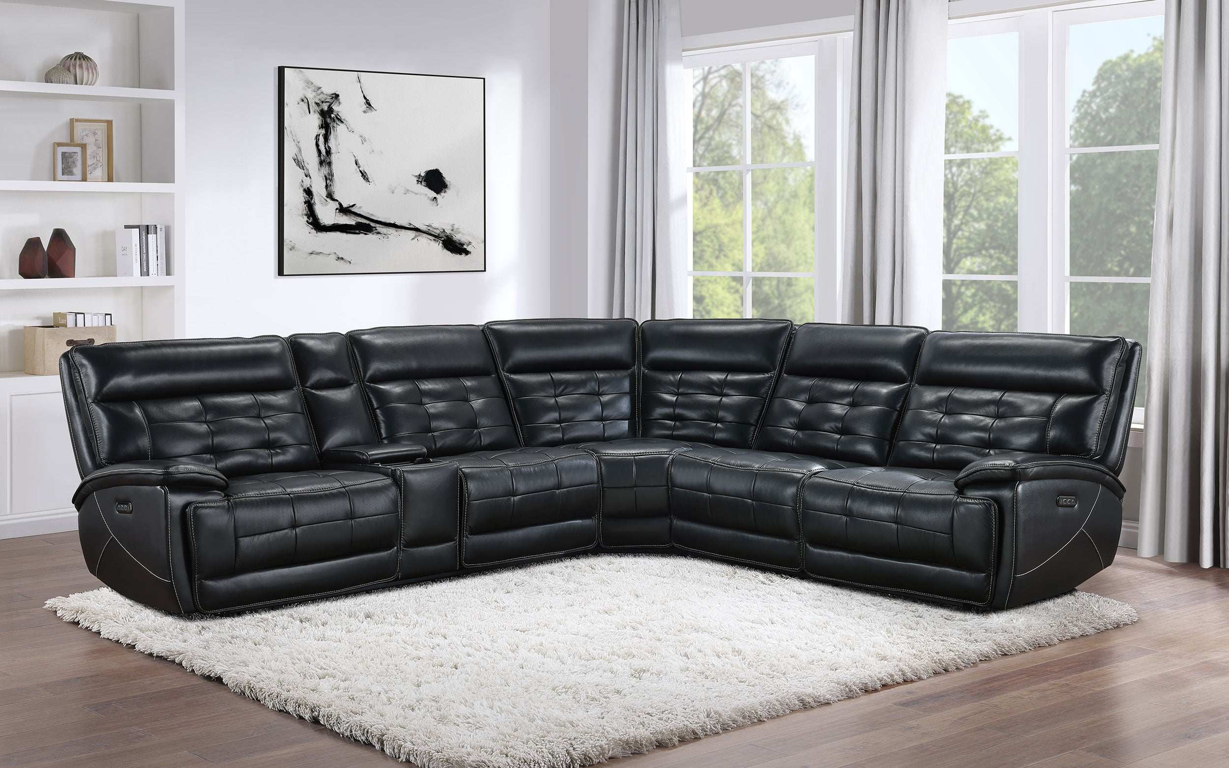 Hewitt Leather Dual Power Reclining Sectional Sofa Black — view 2