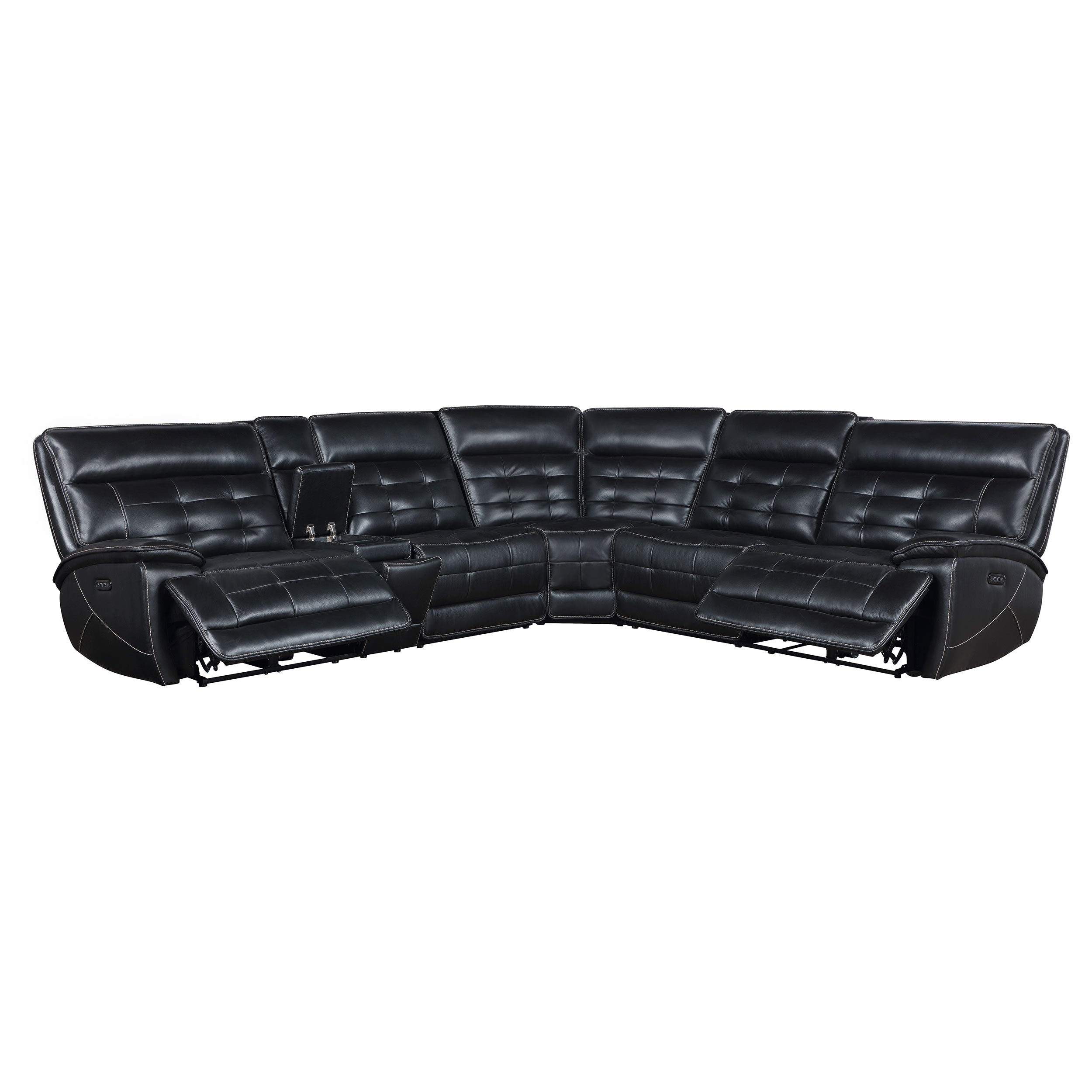 Hewitt Leather Dual Power Reclining Sectional Sofa Black — view 4