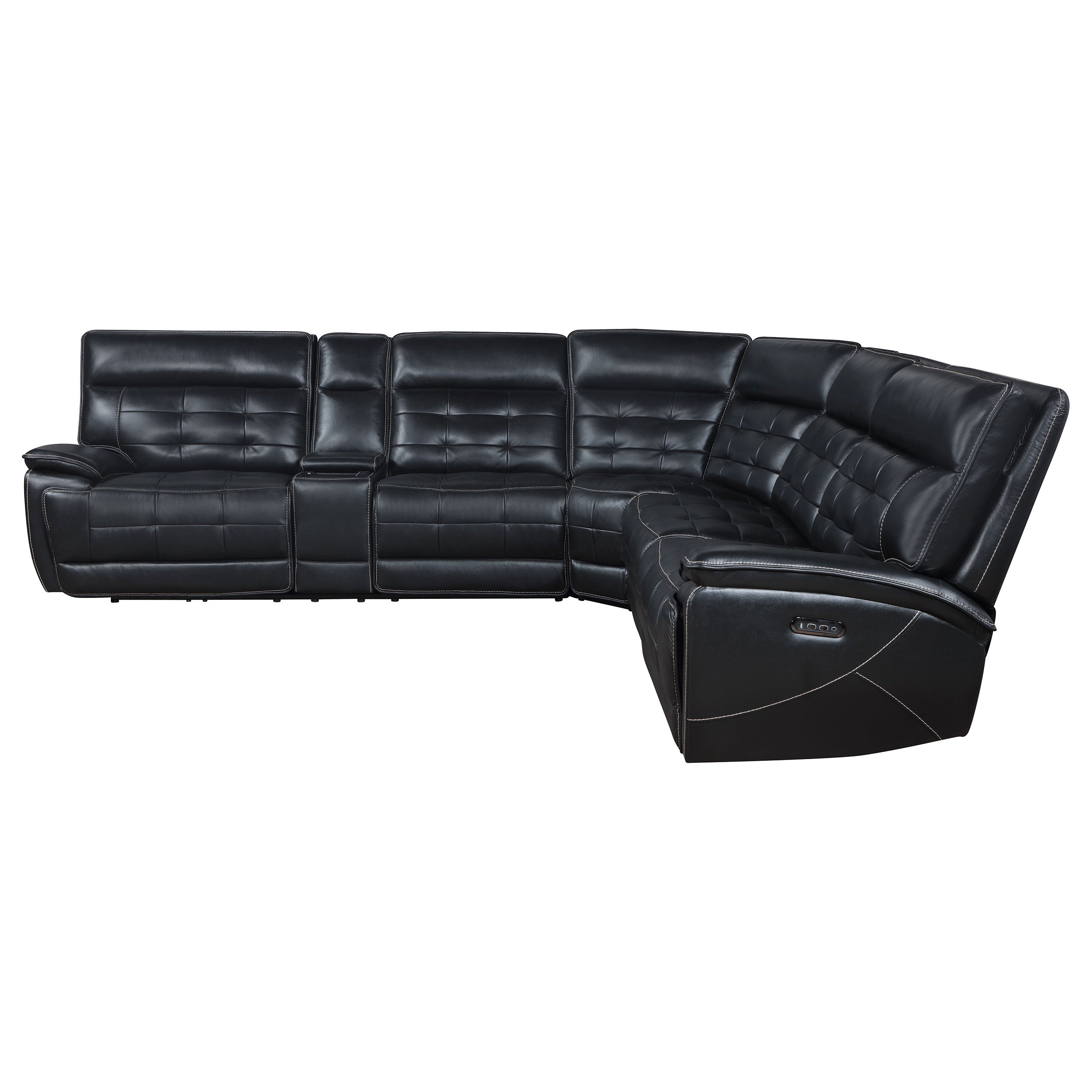 Hewitt Leather Dual Power Reclining Sectional Sofa Black — view 5