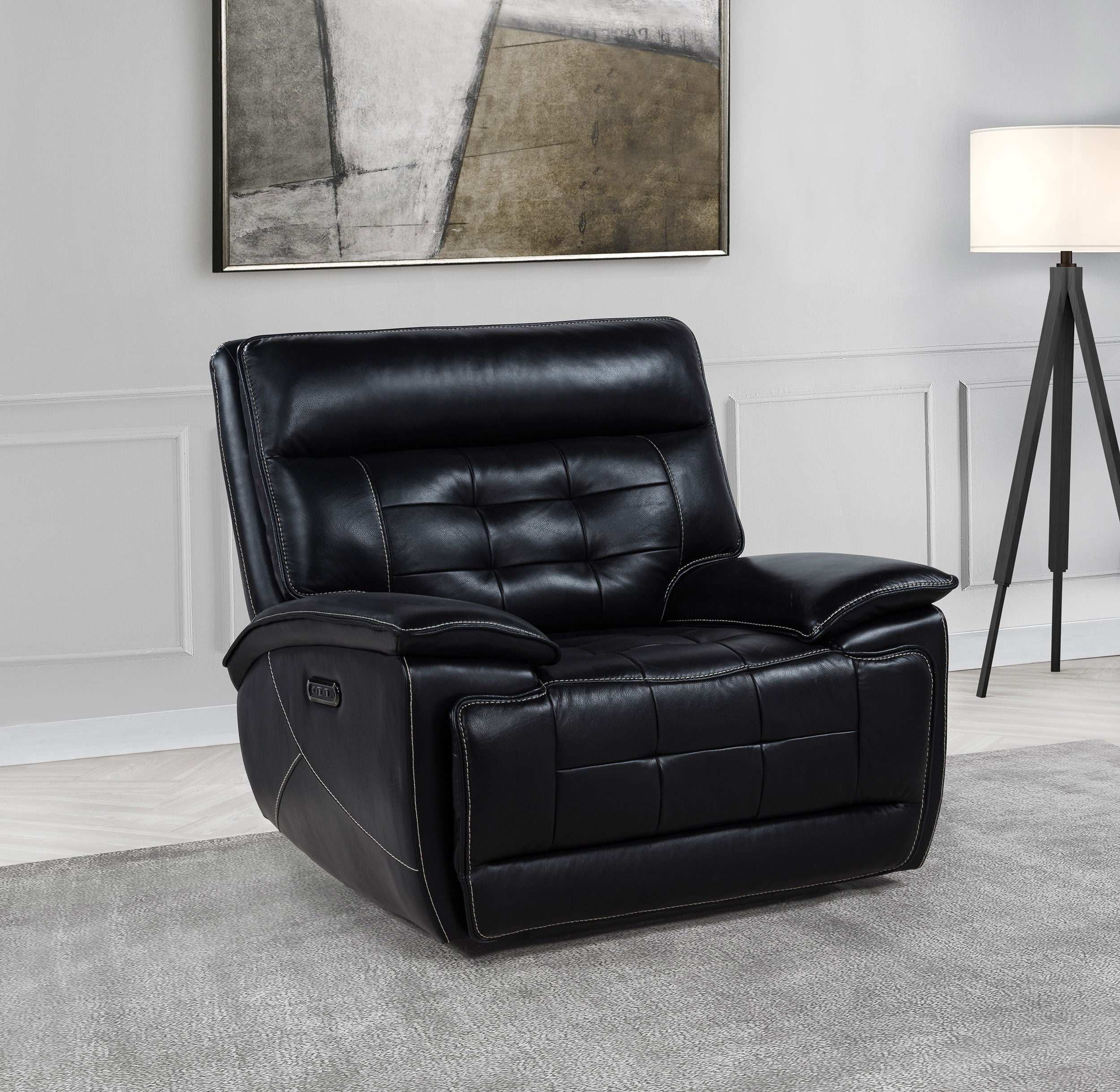 Hewitt Leather Upholstered Dual Power Recliner Chair Black — view 2