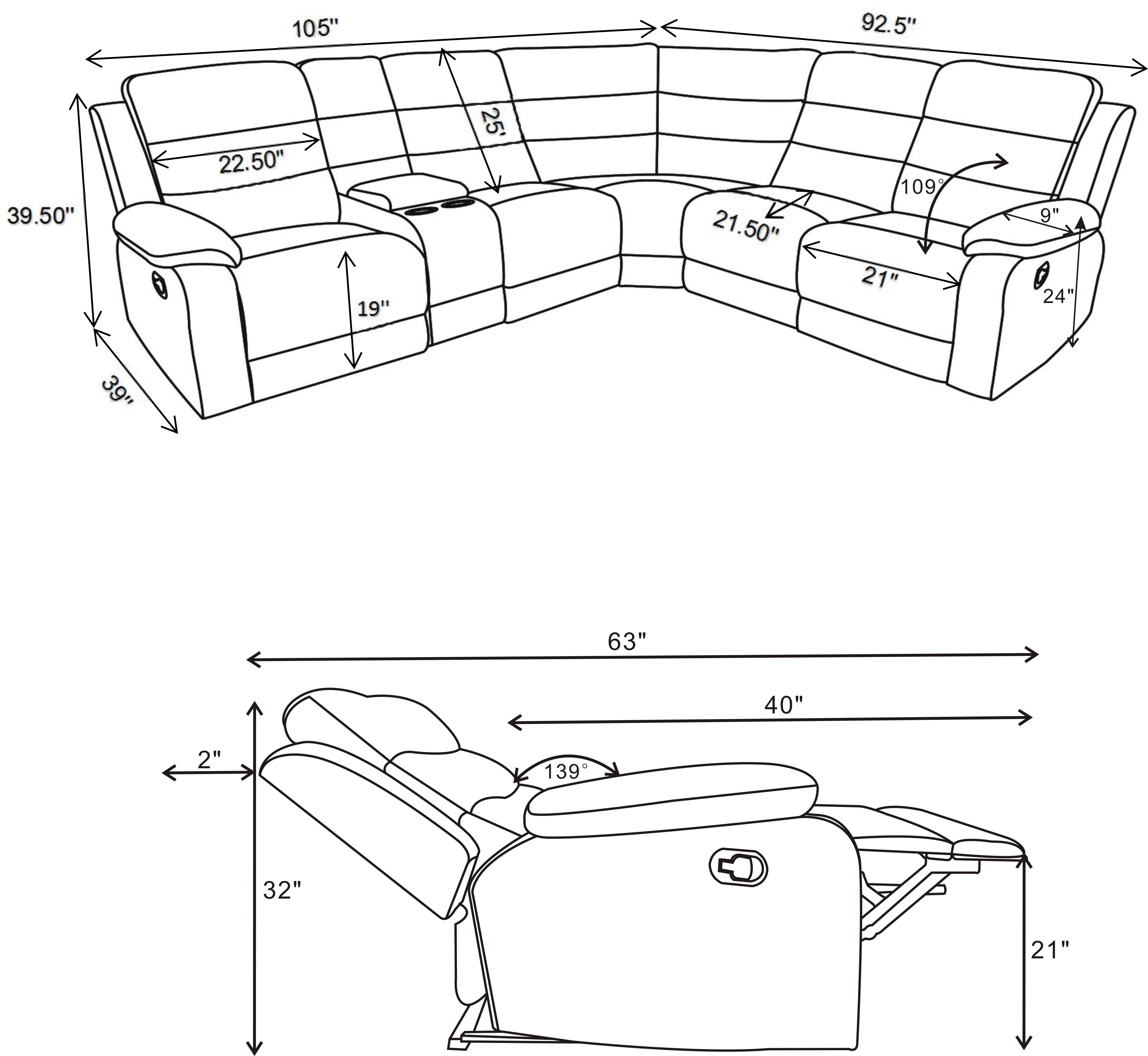 David Upholstered Reclining Sectional Sofa Smoke — view 14