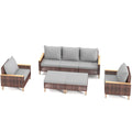 5 Piece Rattan Terrace Furniture Set, 7 Seats Cushions, High Footed Design