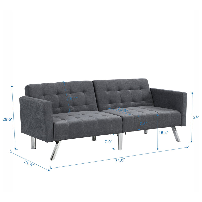 Futon Sofa Bed Convertible Folding Lounge Couch, Armrests