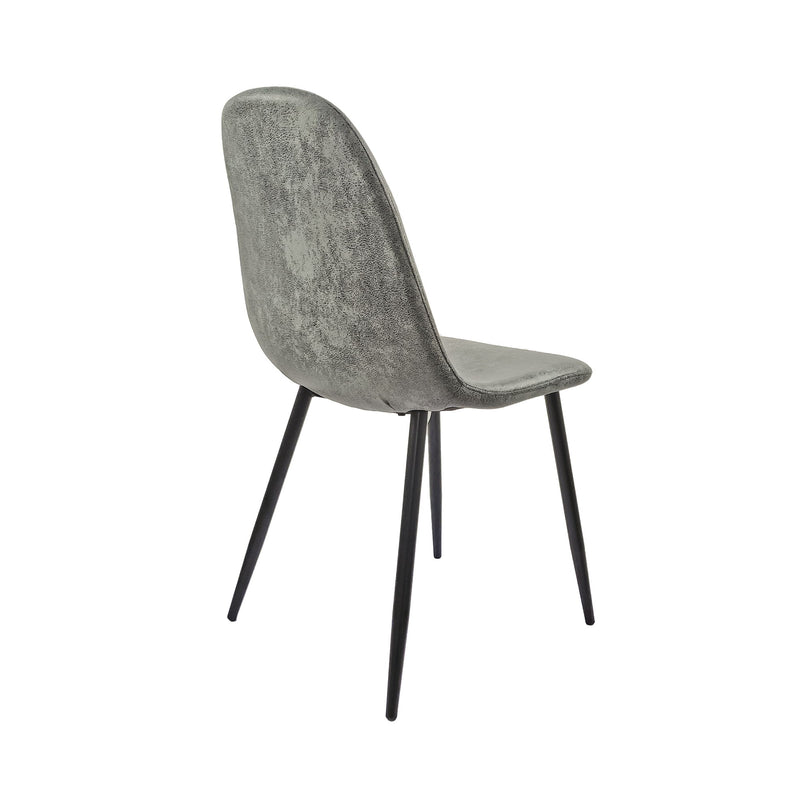 Modern Dining Table Set For 4 With Suede Upholstered Chairs, Round Design - Black / Gray