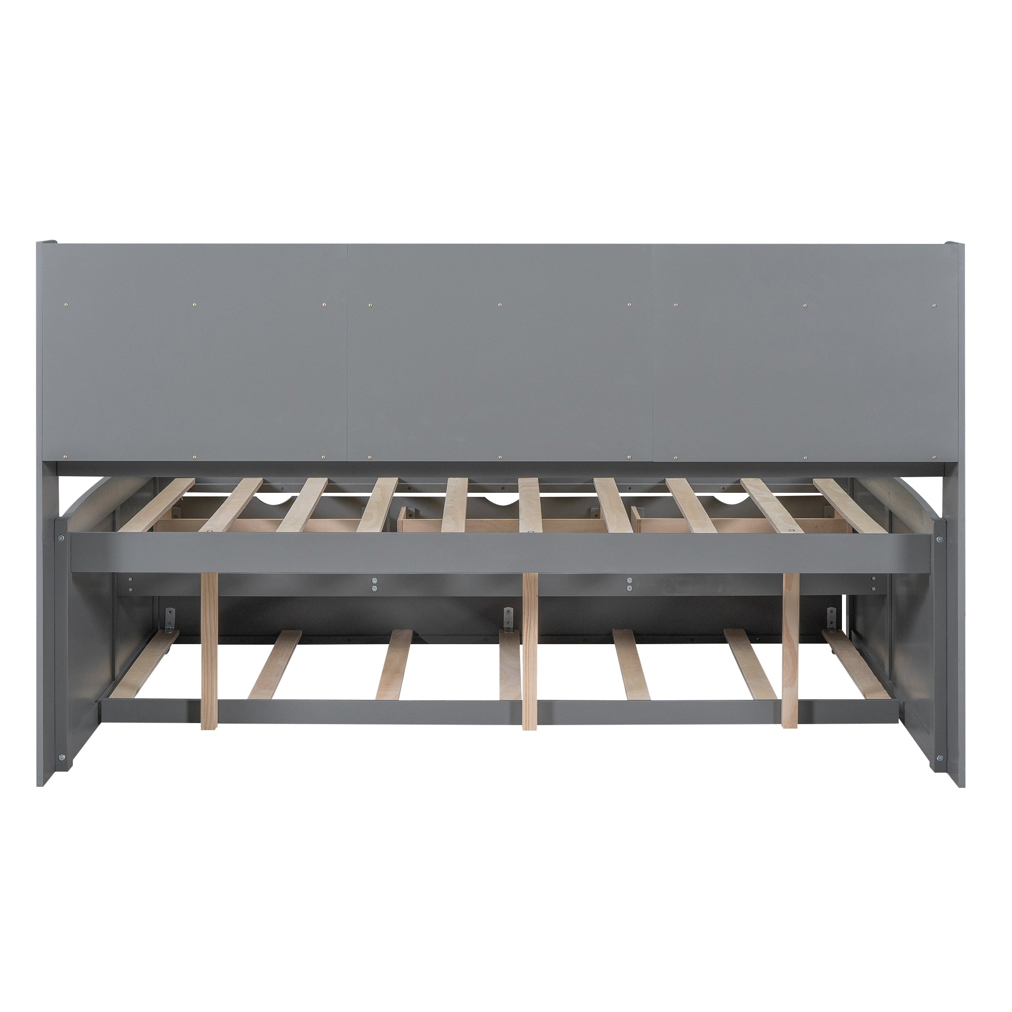 Full Size Wooden Captain Bed with Built-in Bookshelves,Three Storage Drawers and Trundle,Light Grey - Atlantic Fine Furniture Melbourne FL