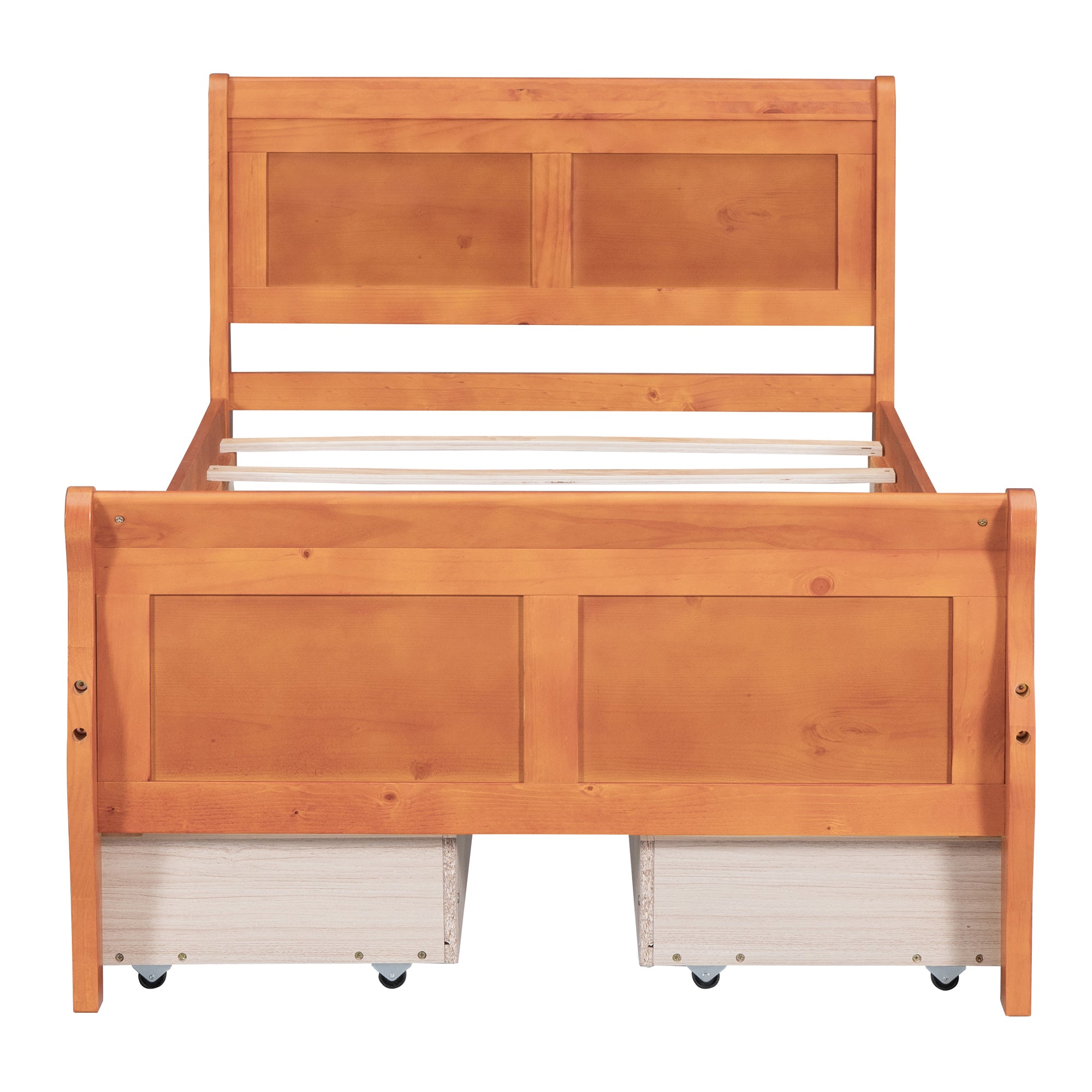 Twin Size Wood Platform Bed with 4 Drawers and Streamlined Headboard & Footboard, Oak - Atlantic Fine Furniture Melbourne FL