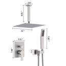 Luxury 12" Ceiling Mount Rainfall Shower System With Brass And Stainless Steel - Brushed Nickel