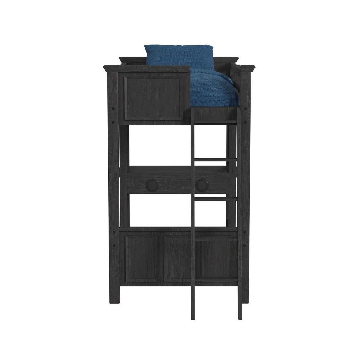 Hampton Kids Loft Bed With Ladder And Desk With Speaker in Black by Elements International, view 9