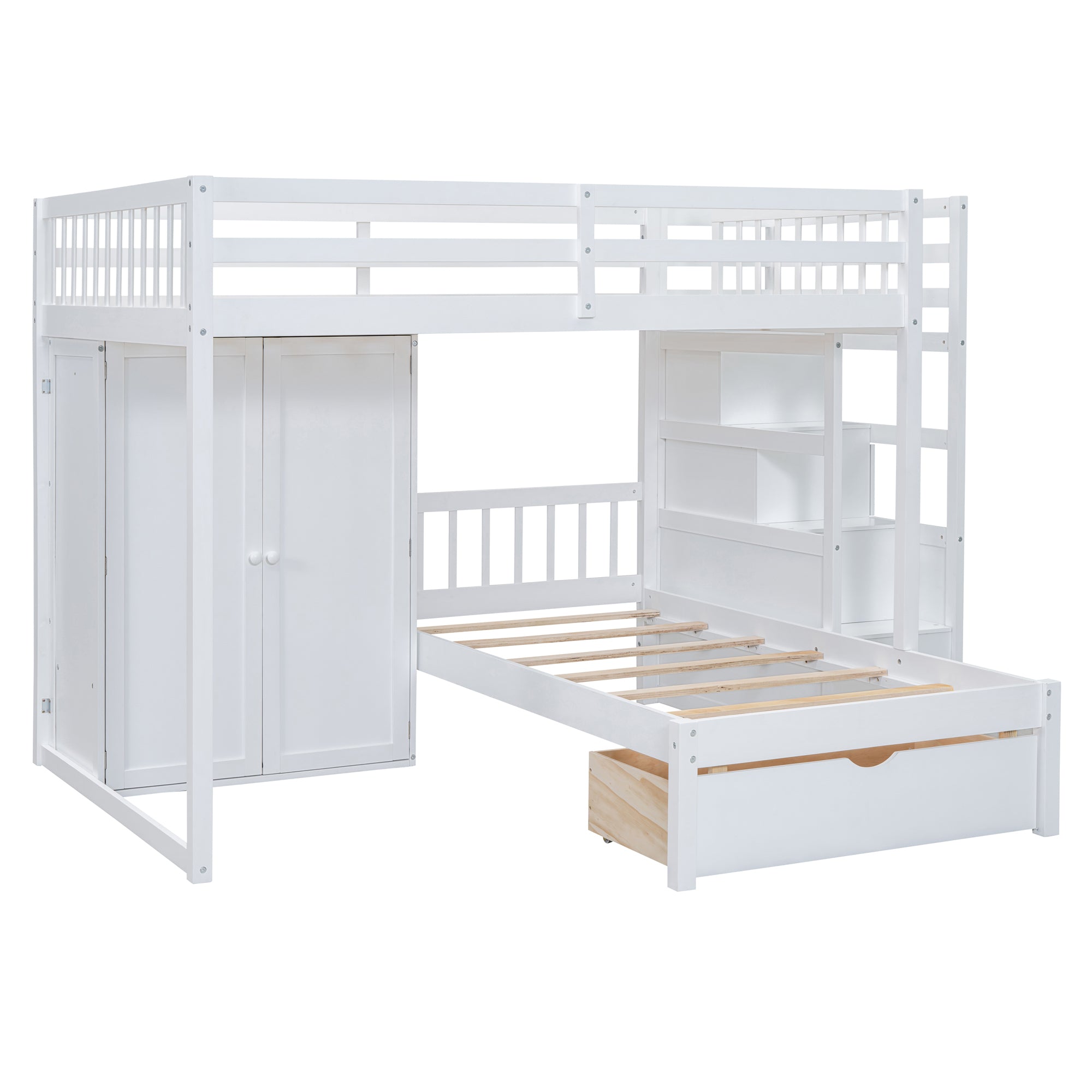 Full Over Twin Bunk Bed with Wardrobe, Drawers, White - Atlantic Fine Furniture Melbourne FL