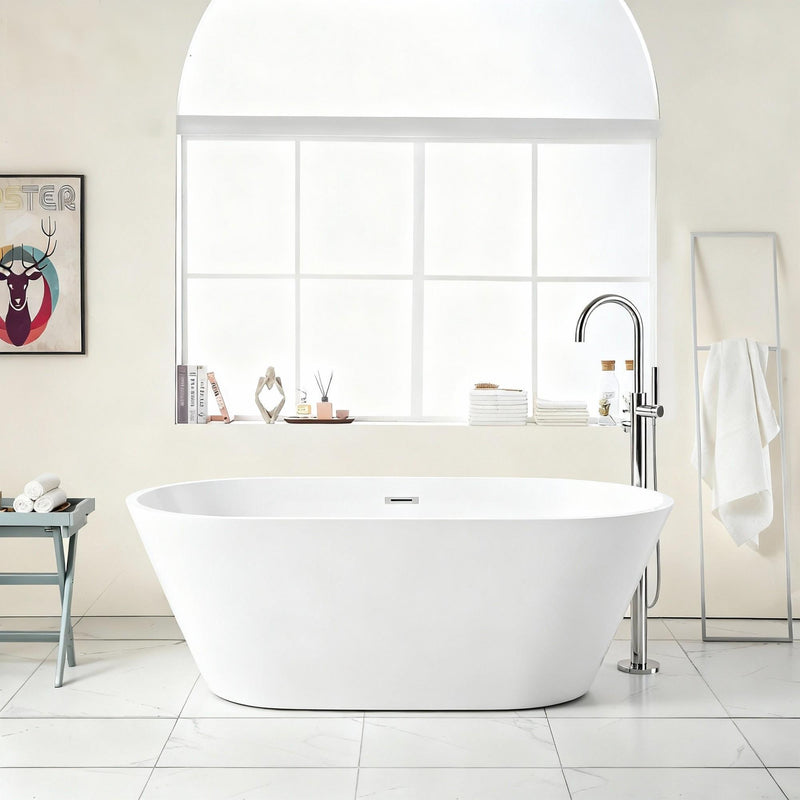Gloss Freestanding Bathtub With Drain, Stand Alone Soaking Tub