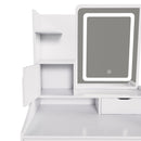 LED Vanity Mirror With Stool, 2 Drawers & 5 Storage Cabinets, Adjustable Lighting Mdf Dressing Table For Bedroom - White