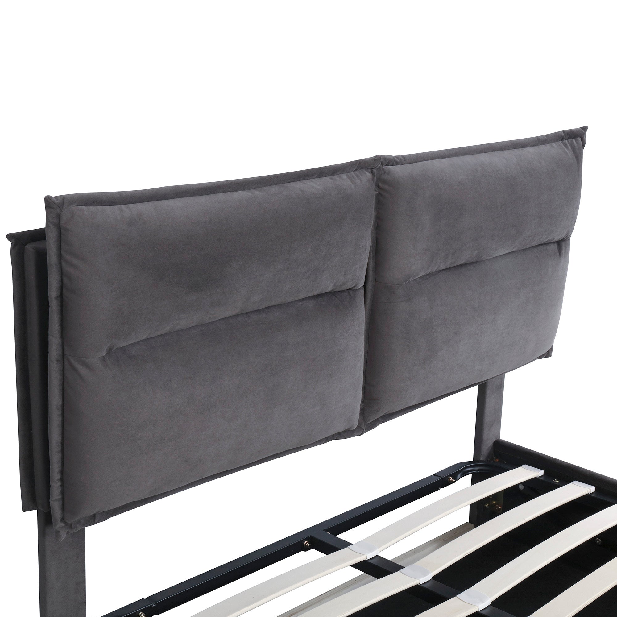 Upholstered Platform bed with a Hydraulic Storage System, Queen size, Gray - Atlantic Fine Furniture Melbourne FL