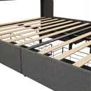 Full Size Bed Frame with LED, 4 Under-bed Portable Storage Drawers, Wings Headboard Design, Dark Grey