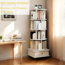Rotating Bookshelf With Wheels And Drawer, 360° Spinning Design, Space Saving Storage