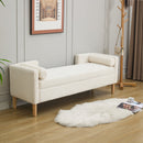Wide Corduroy Storage Soft Bench With Armrests, Backrest And Two Bolster Pillows
