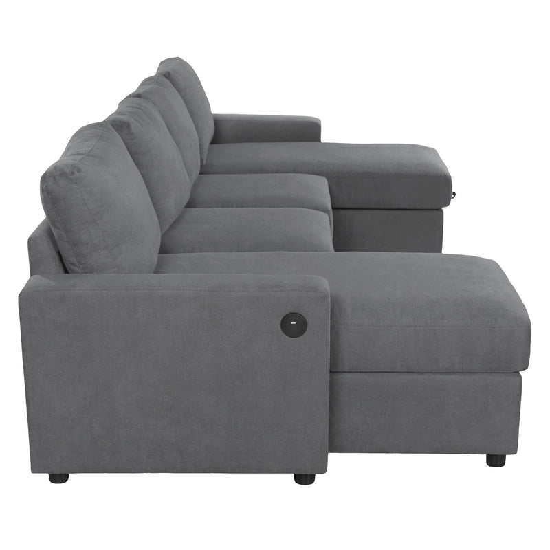 Convertible Sectional Sofa With Storage Chaise Lounges And USB Ports
