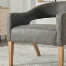 Upholstered Open Back Armchair With Weathered Rubberwood Legs