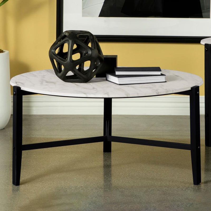 Tandi - Round Coffee Table Faux Marble - White And Black