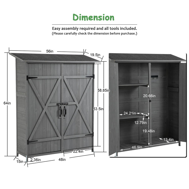 Outdoor Storage Shed With Lockable Door, Wooden Tool Storage Shed With Detachable Shelves & Pitch Roof