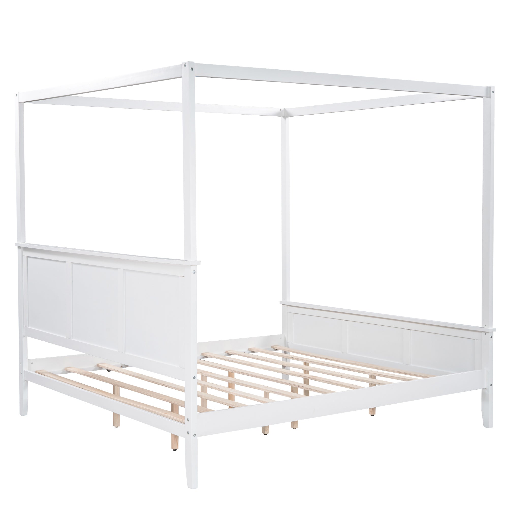 King Size Canopy Platform Bed with Headboard and Footboard,With Slat Support Leg, White - Atlantic Fine Furniture Melbourne FL