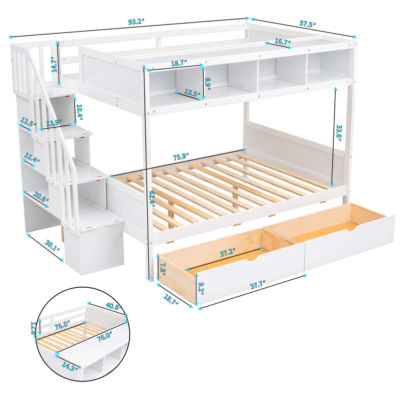 Bunk Bed With Shelfs, Storage Staircase And 2 Drawers