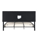 King Size Upholstered Platform Bed Frame With Linen Fabric Headboard, Wood Slat Support - Black