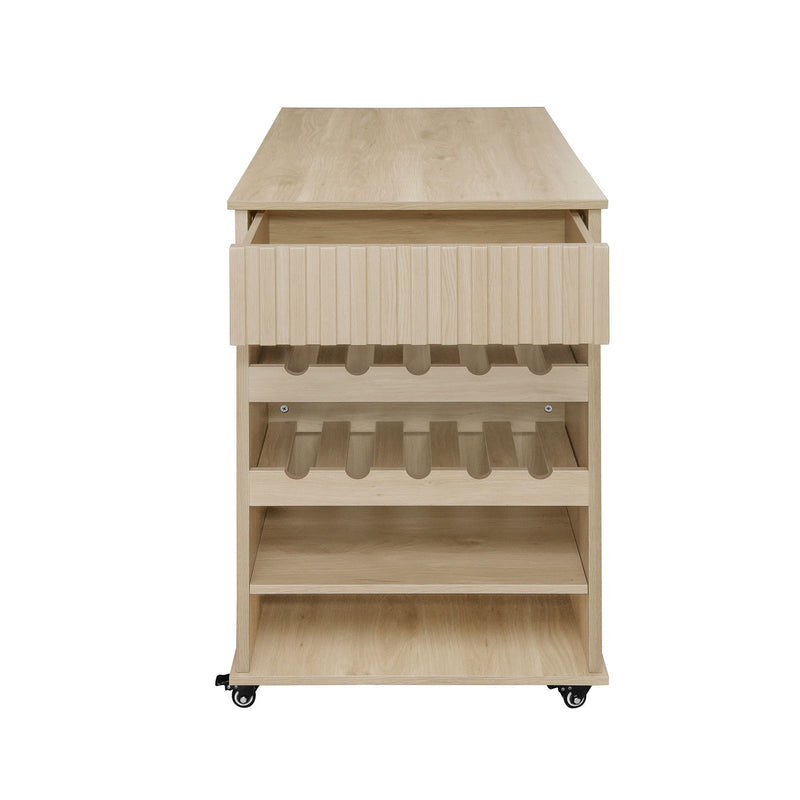Kitchen Island Cart, Rolling Serving Utility Trolley Cart Modern Kitchen Island With Storage Drawer Wine Rack Lockable Casters, Kitchen Cart For Kitchen, Dining Room, Bar Living Room - Natural