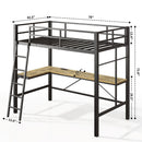 Twin Metal Loft Bed With L - Shaped Desk, Charging Station Loft Bed Frame Twin Size, Safety Guard & Ladder, No Box Spring Needed - Black